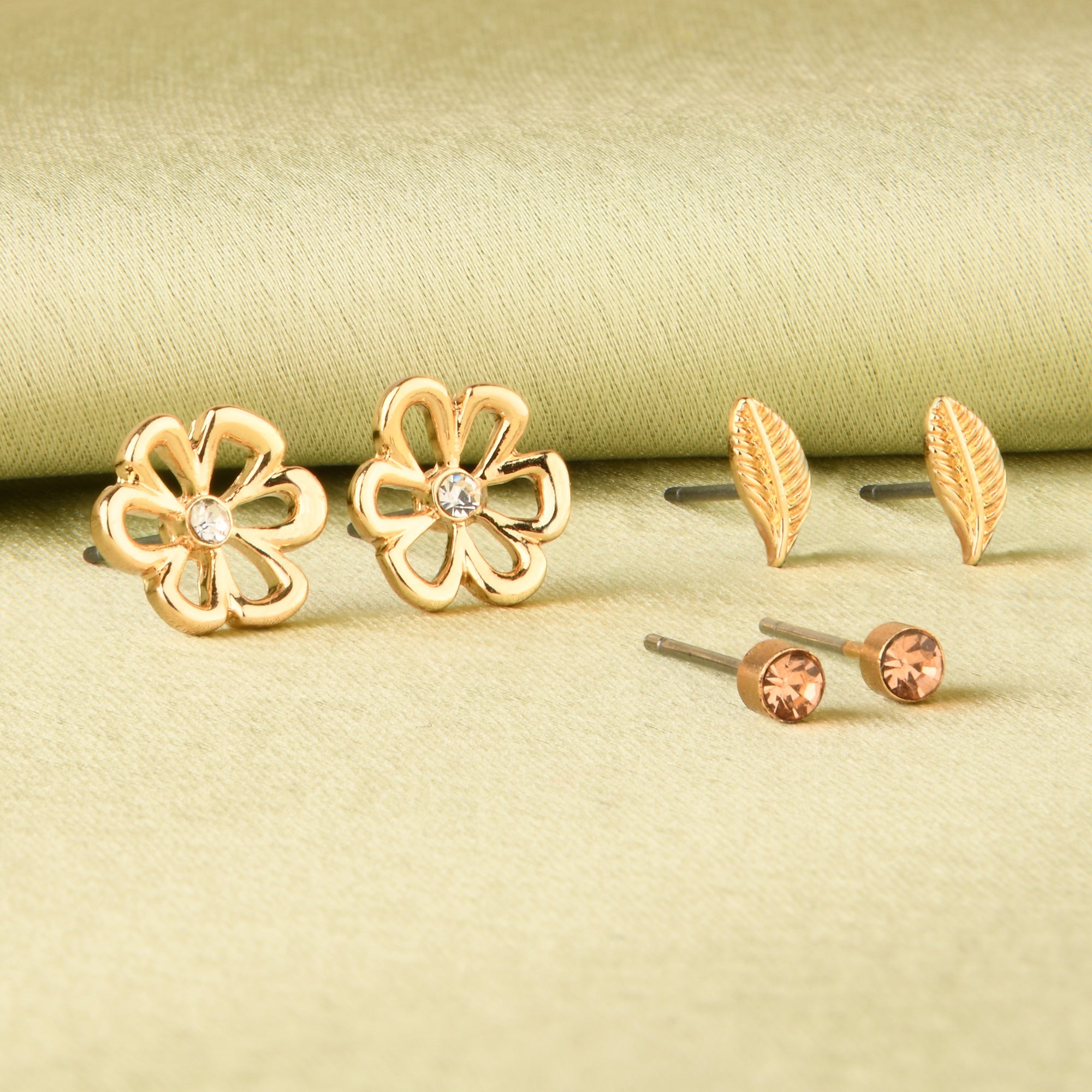 Accessorize London Women'S Gold Set Of Nature Stud Earring Pack