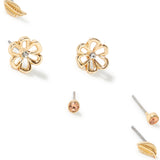 Accessorize London Women'S Gold Set Of 3 Nature Stud Earring Pack