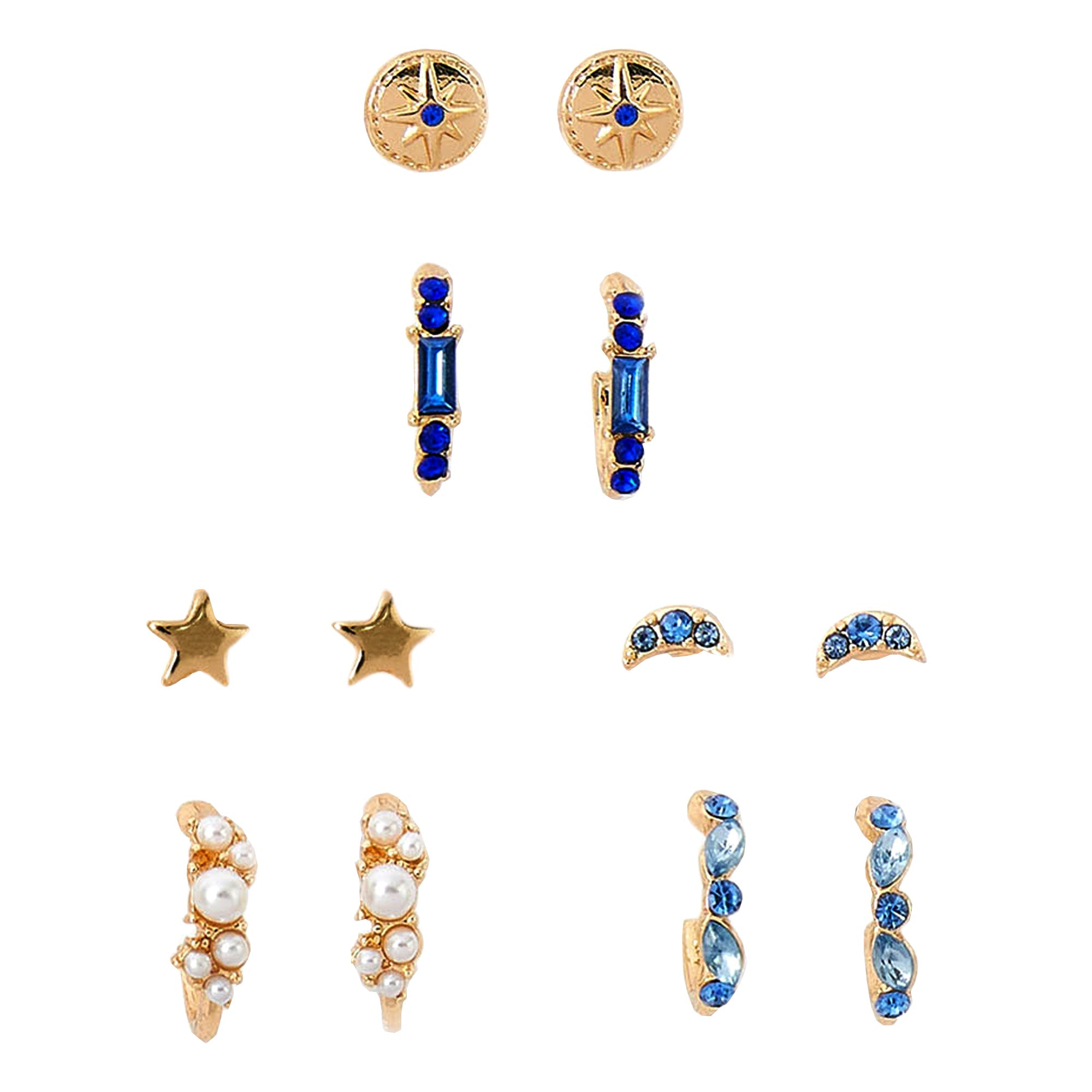Accessorize London Women's blue Celestial 6 X Pearl & Moon Hoop Pack