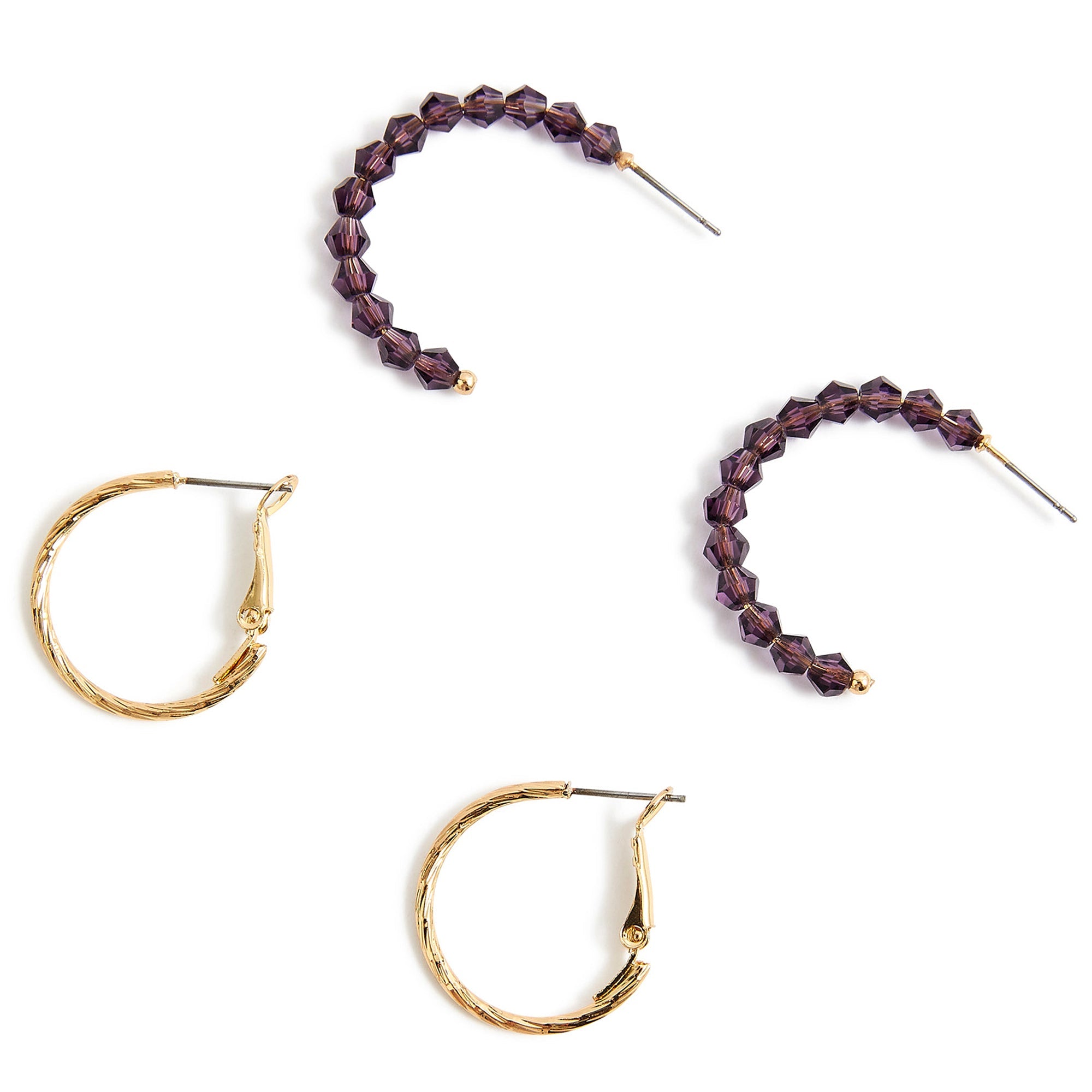 Accessorize London Women's purple Amber Set of 2 Facet Beads Hoop Earring Pack