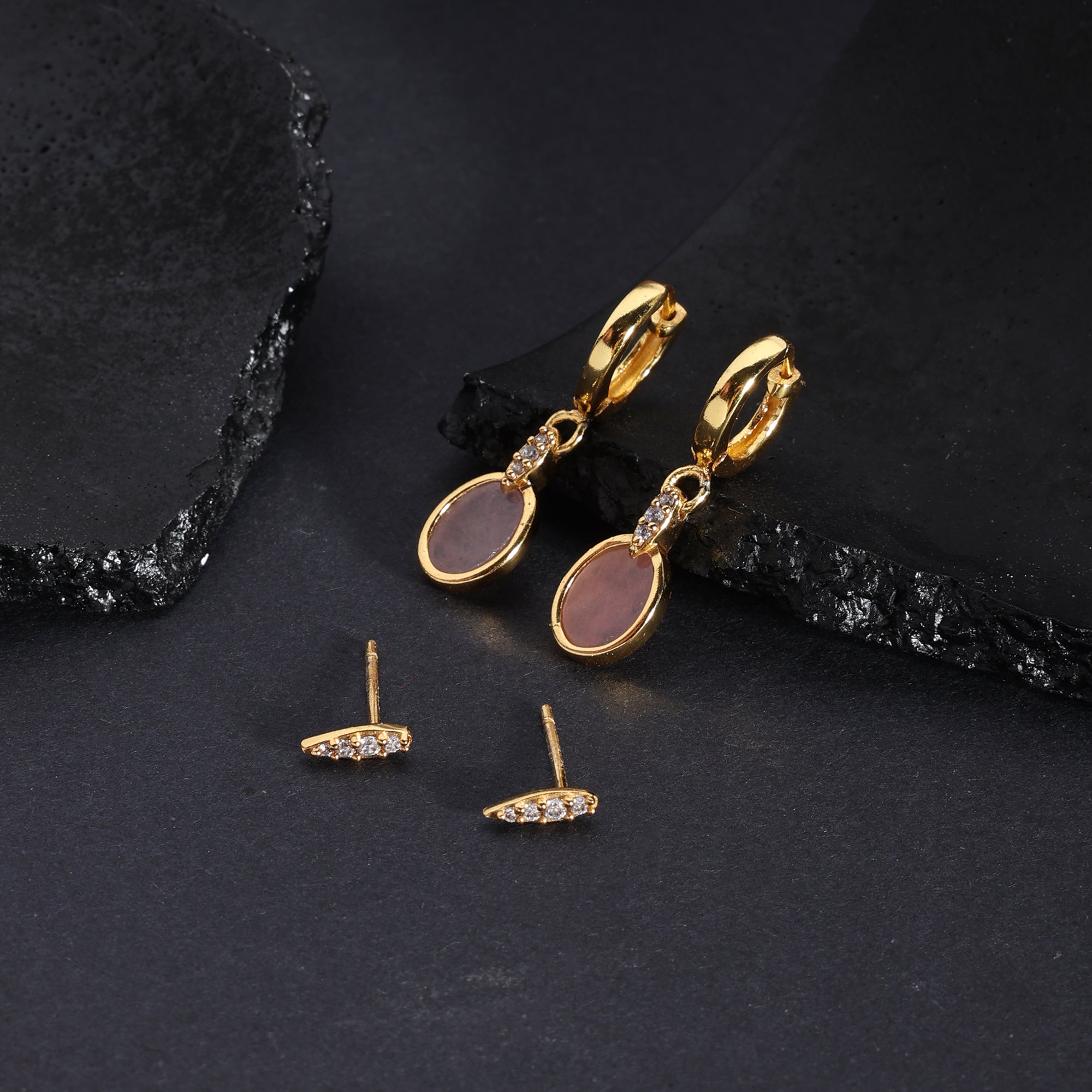 Buy Z Stone Rose Quartz Stud Hoop Earring Set Accessorize India
