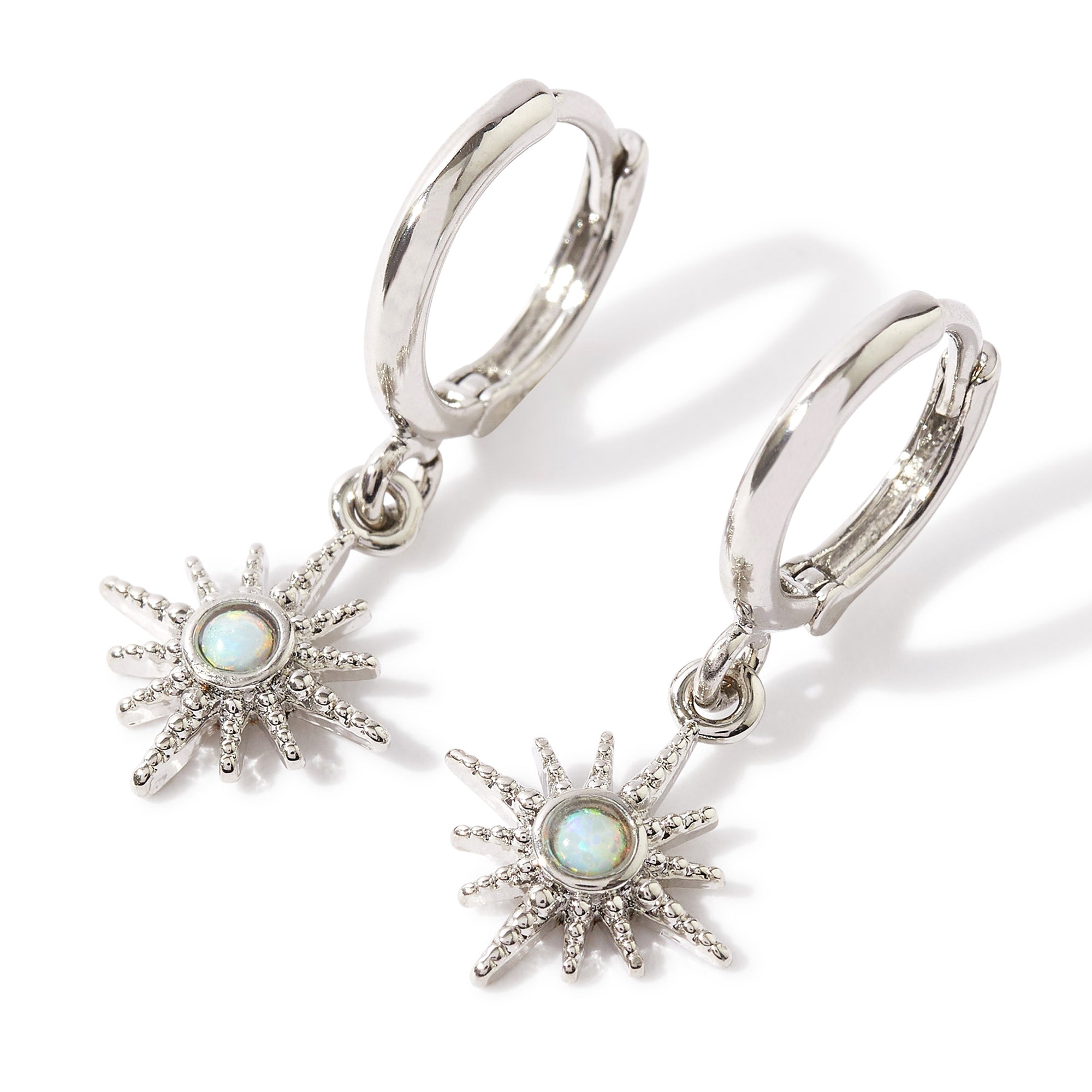 Platinum Plated Opal Starburst Hoops Earring For Women By Accessorize London