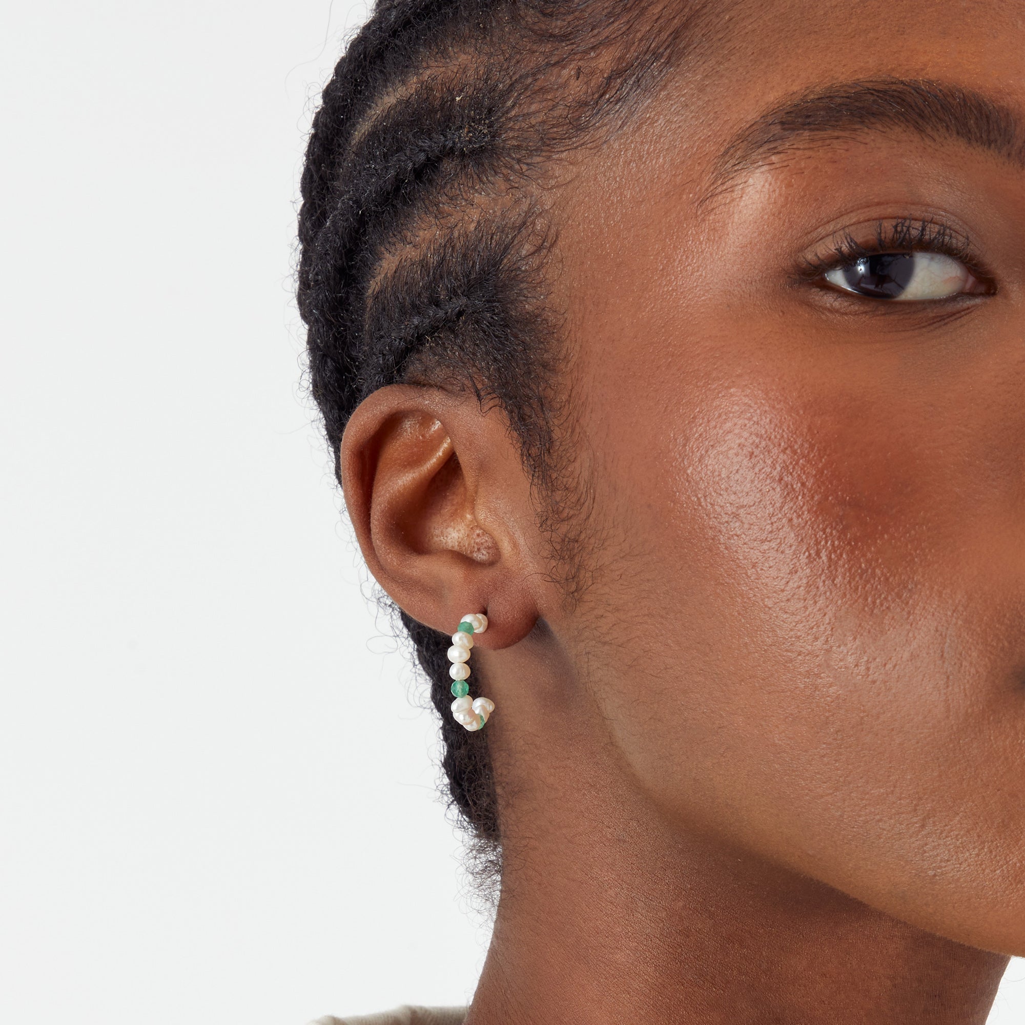 Real Gold Plated Pearl And Aventurine Hoop Earrings For Women By Accessorize London