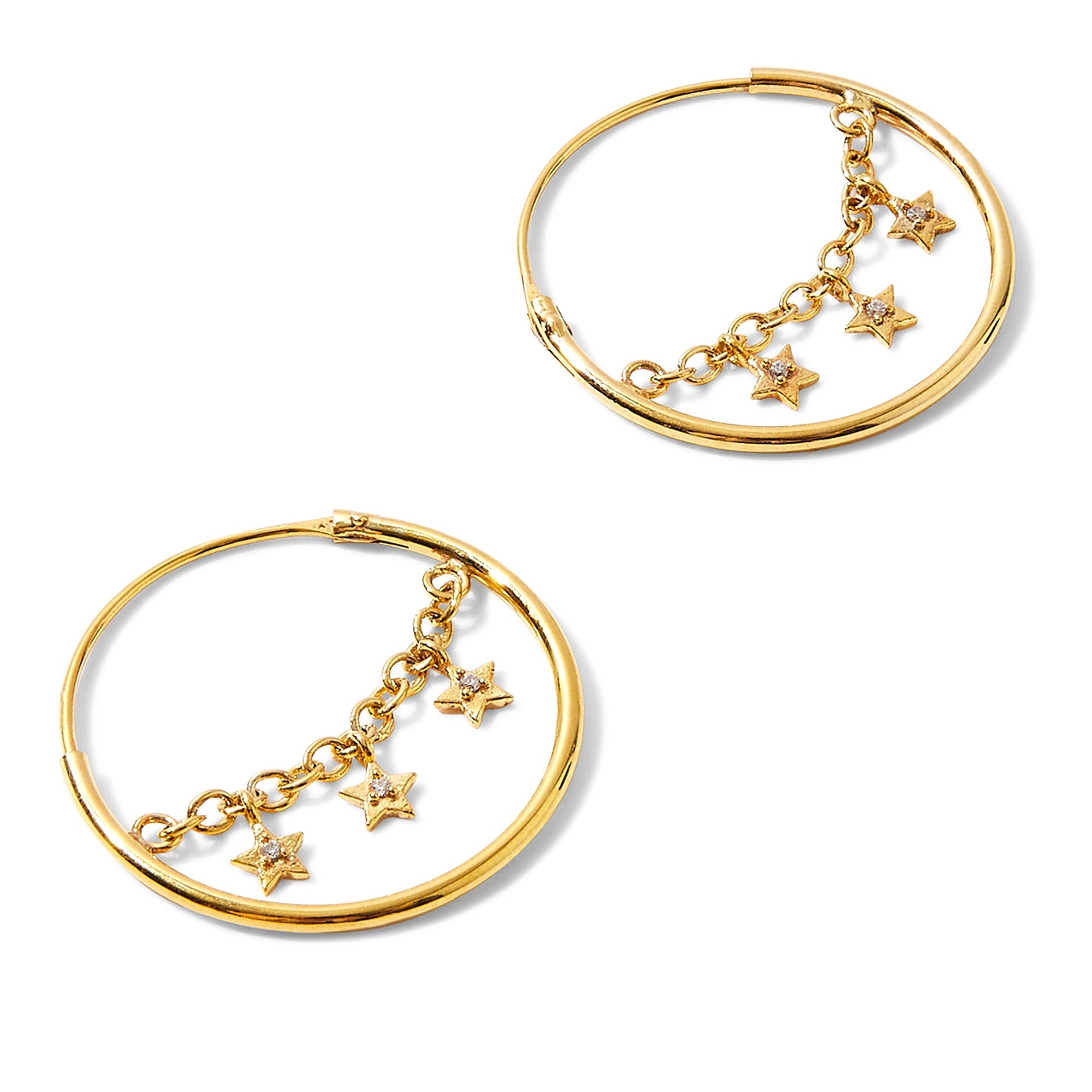 Real Gold Plated Z Star Chain Hoops Earrings For Women By Accessorize London