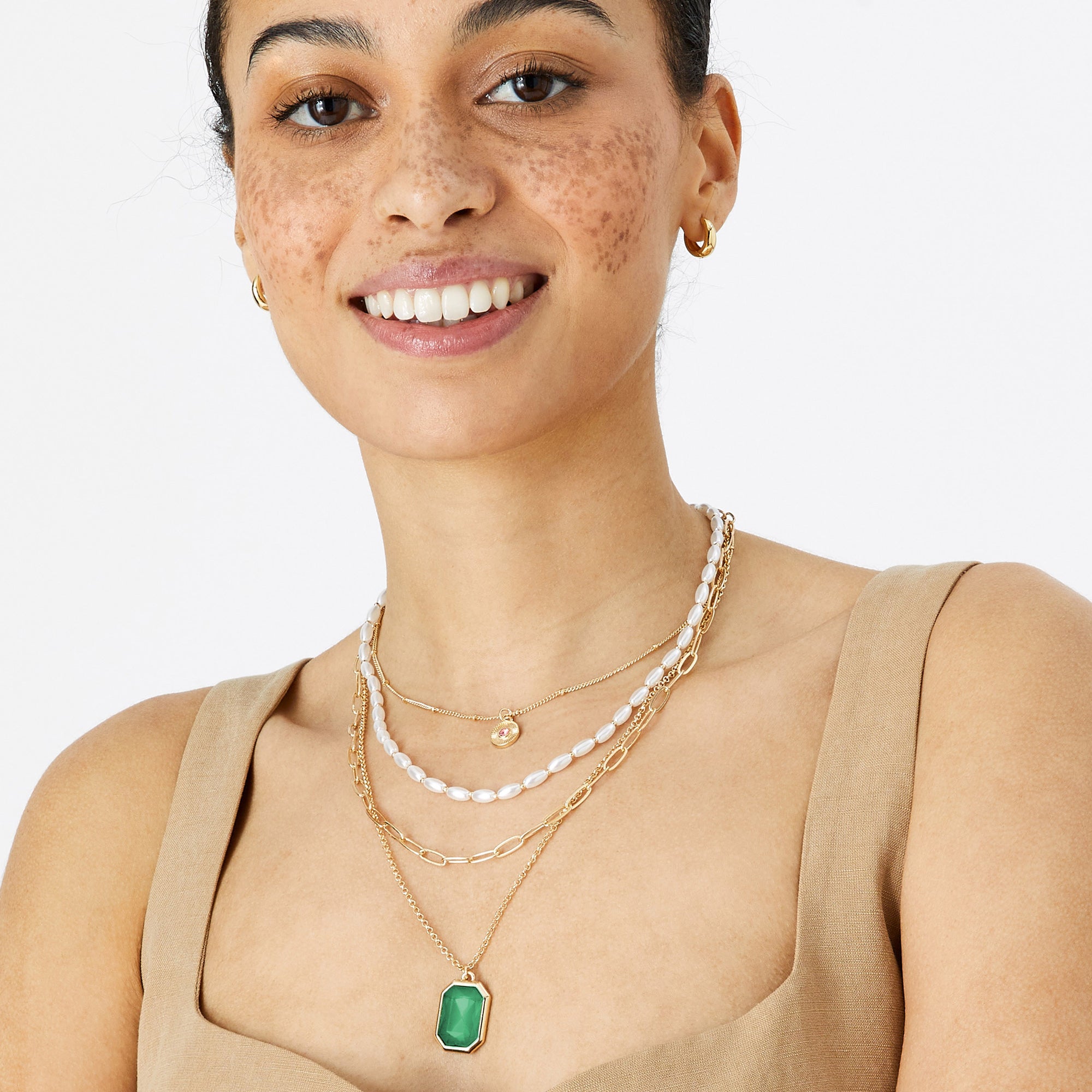 Accessorize London Women's Green Willow Pack of 4 Statemnt Rectangle Stone Multiraw Necklace