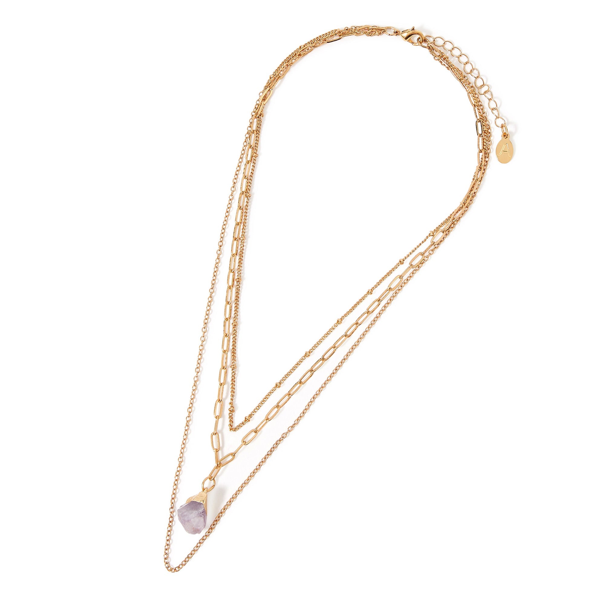 Accessorize London Women's Purple Celestial 3 Raw Stone Chains Multi Row Necklace