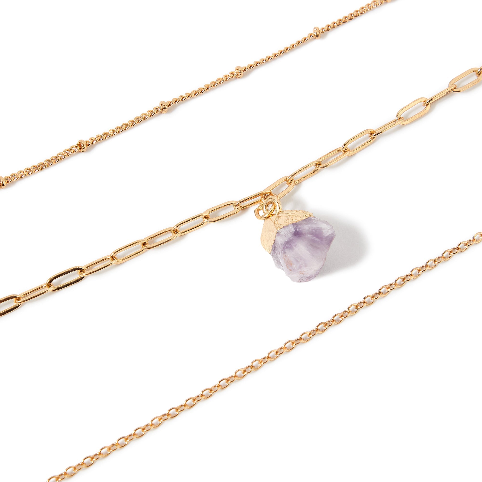 Accessorize London Women's Purple Celestial 3 Raw Stone Chains Multi Row Necklace