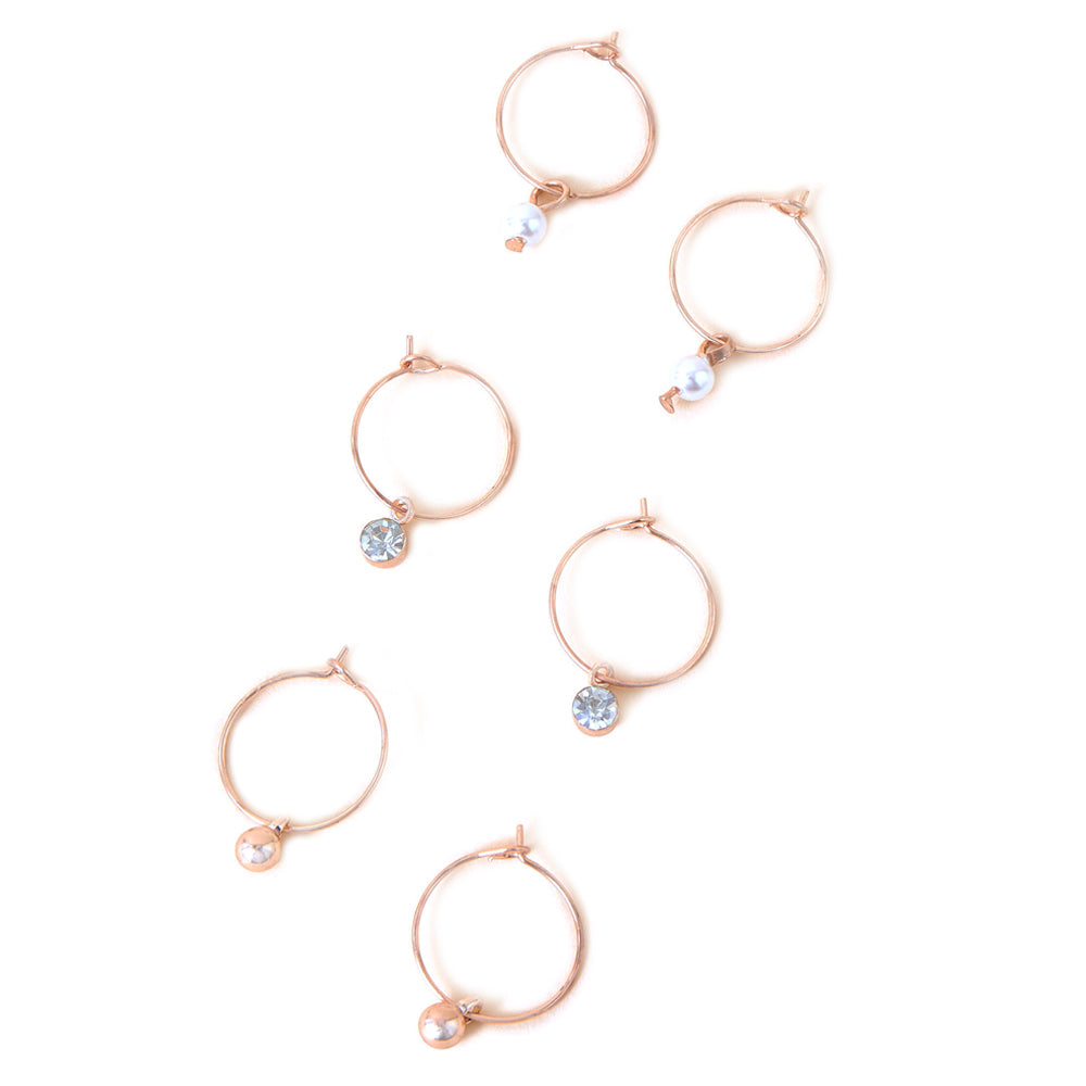 Accessorize London Women's Rose Gold Set of 3 Simple Hoop Earring