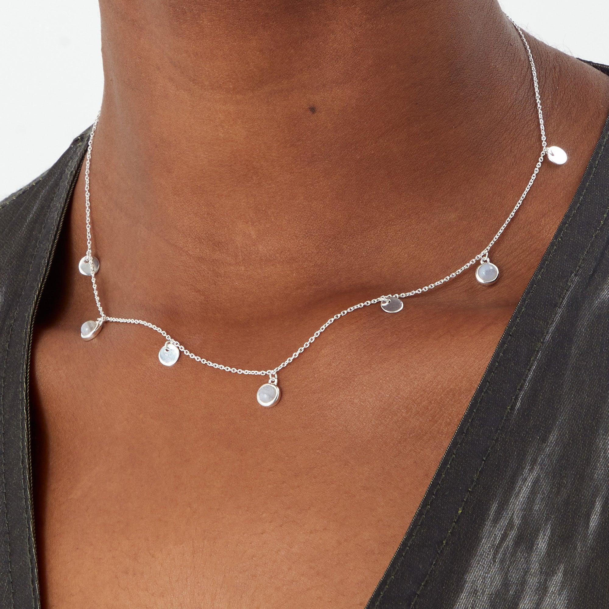 Buy Silver Blue Sterling Agate Station Necklace Accessorize India