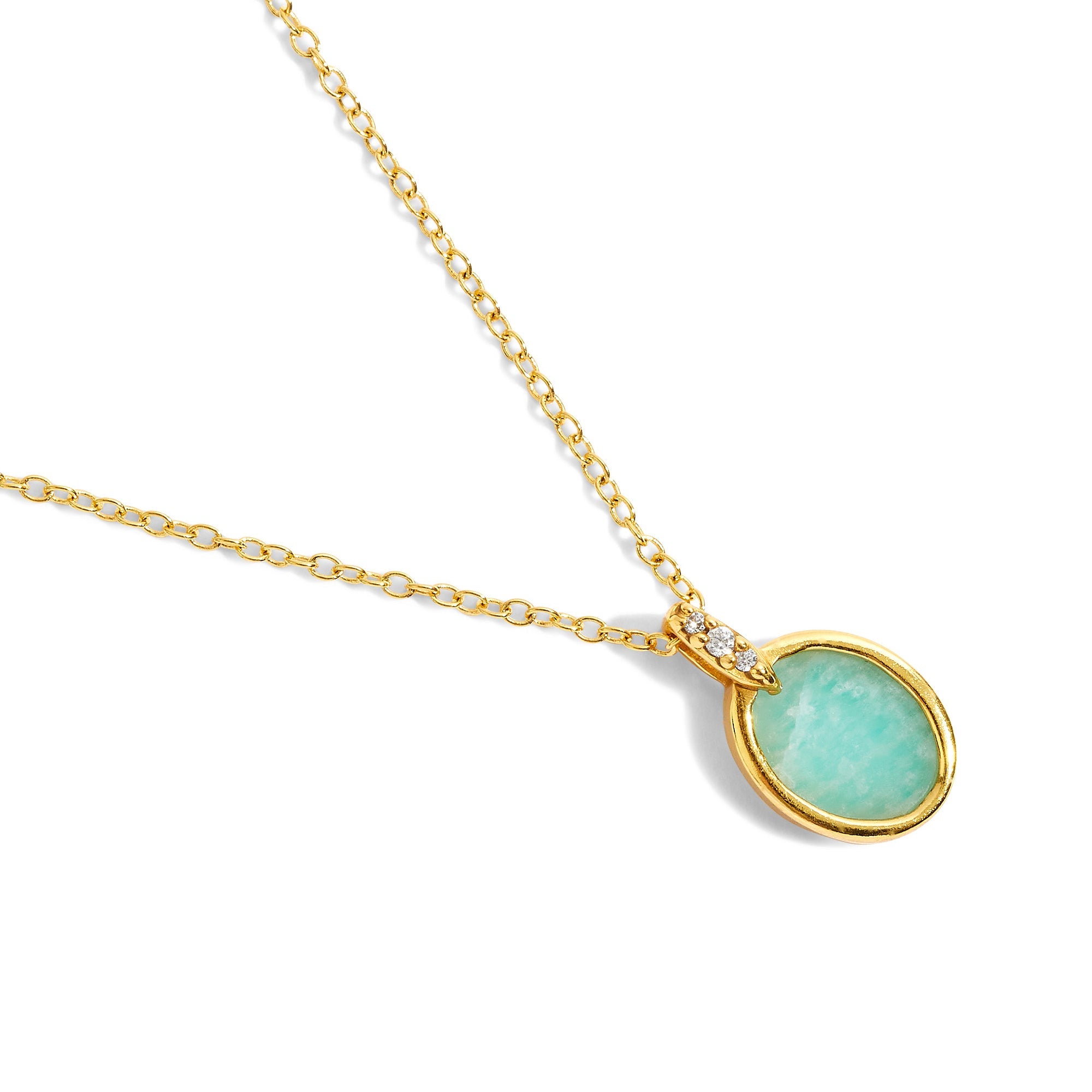 Real Gold Plated Z Healing Stone Amazonite Pendant Necklace For Women By Accessorize London