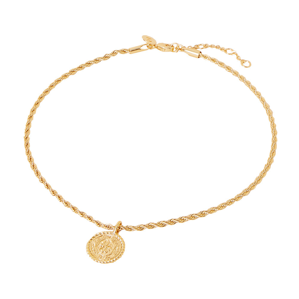 Real Gold Plated Gold Z Modern Heirloom Rope Chain Coin Choker Necklace