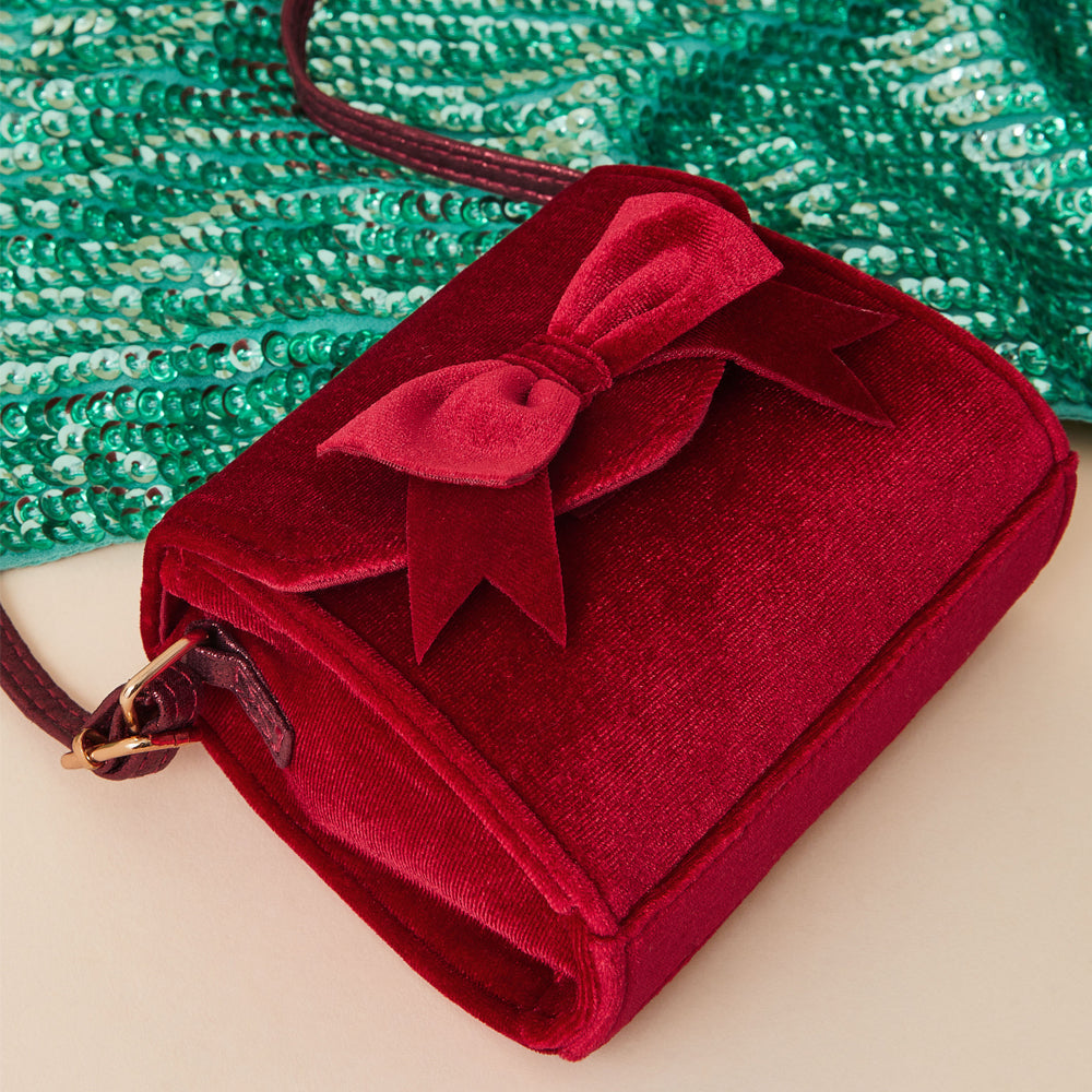 Accessorize London Girl's Red Velvet Bow Sling Bag