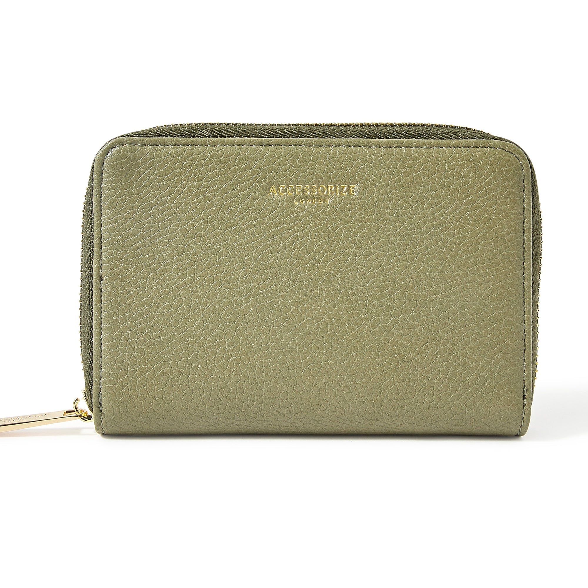 Accessorize London Women's Faux Leather Khaki Mid Sized Zip Around Wallet