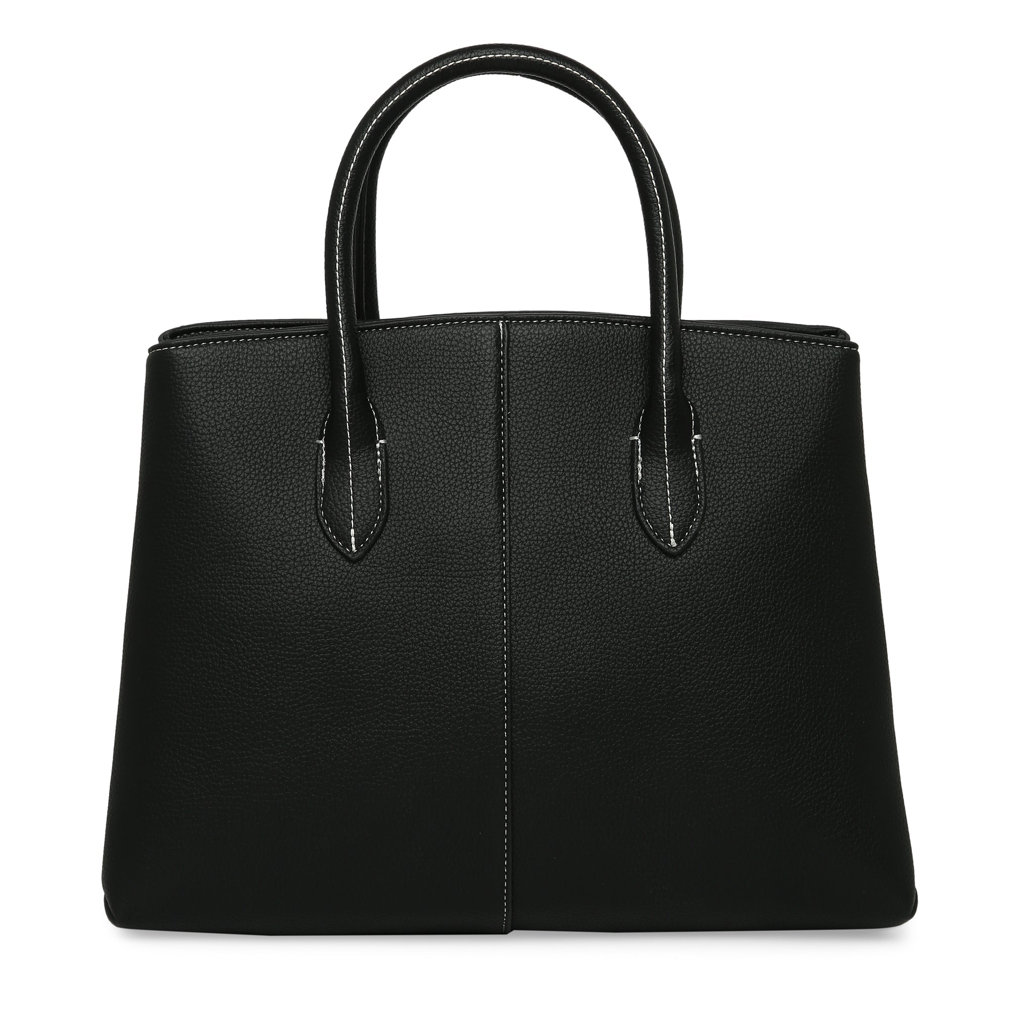 Accessorize London Women'S Faux Leather Black Contrast Stitch Handheld Tote Bag