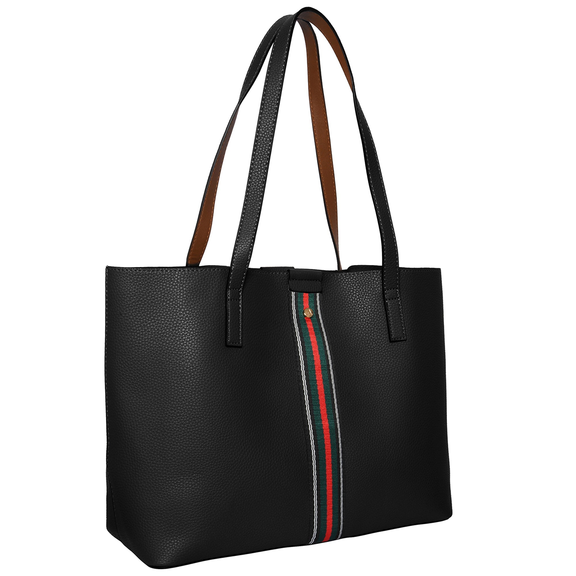 Accessorize London Women's Faux Leather Black Cambridge Tote Bag