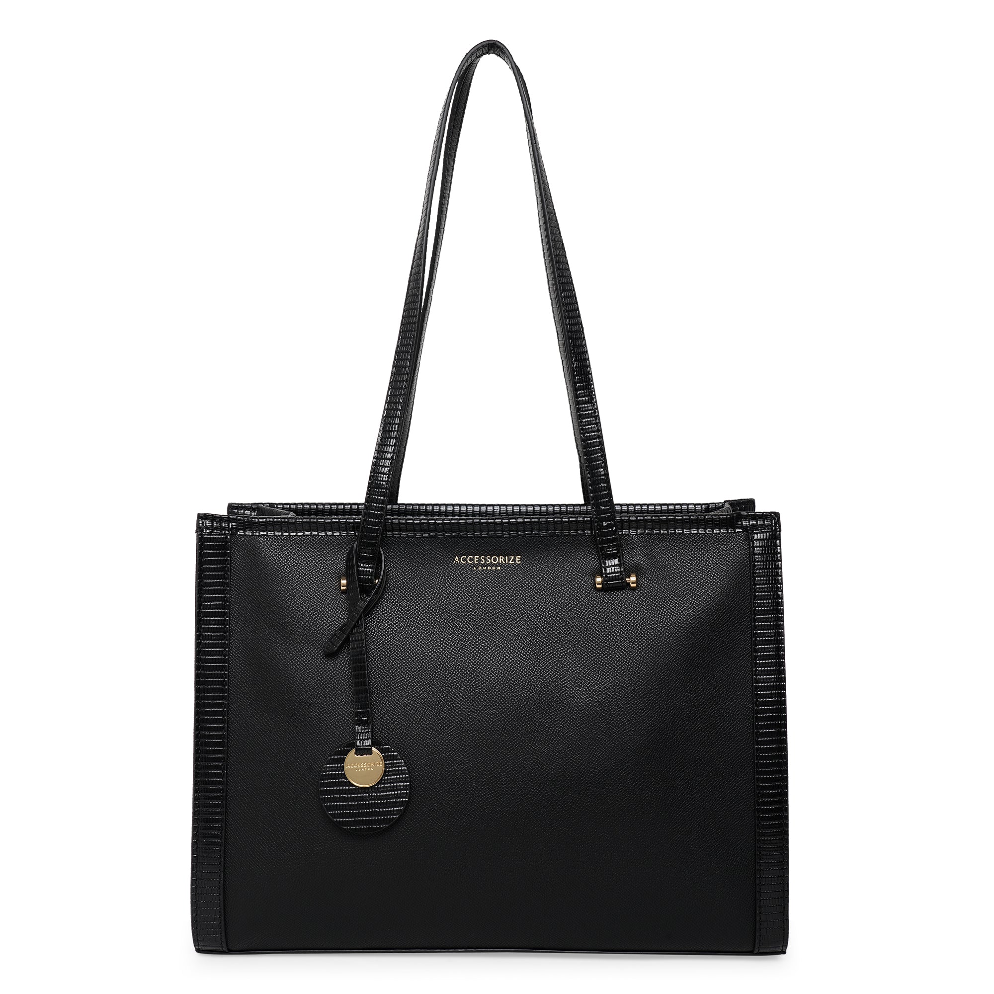 Accessorize London Women'S Faux Leather Black Rosie Book Tote Bag