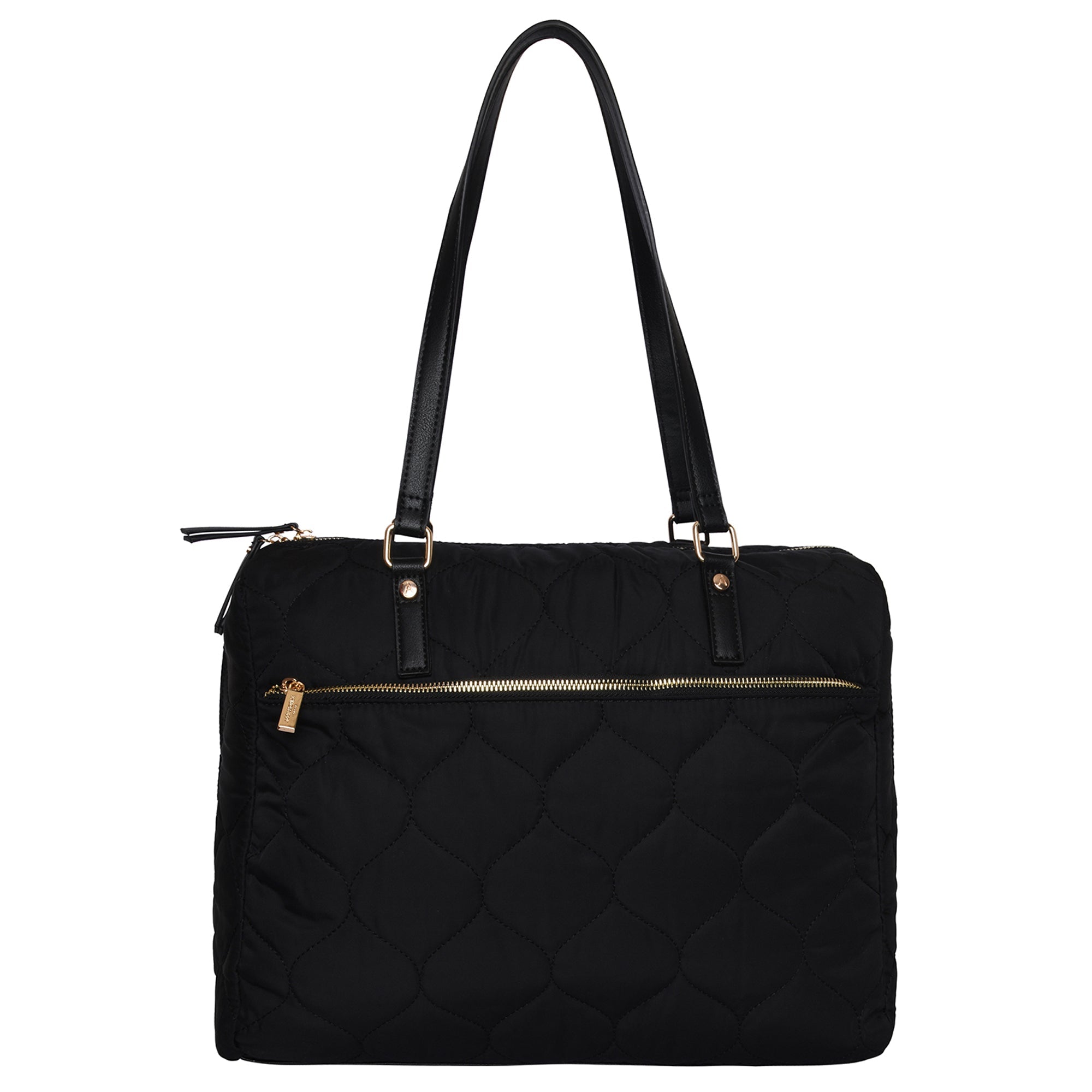 Accessorize London Women's Faux Leather Black Emmie Quilted Weekender Bag