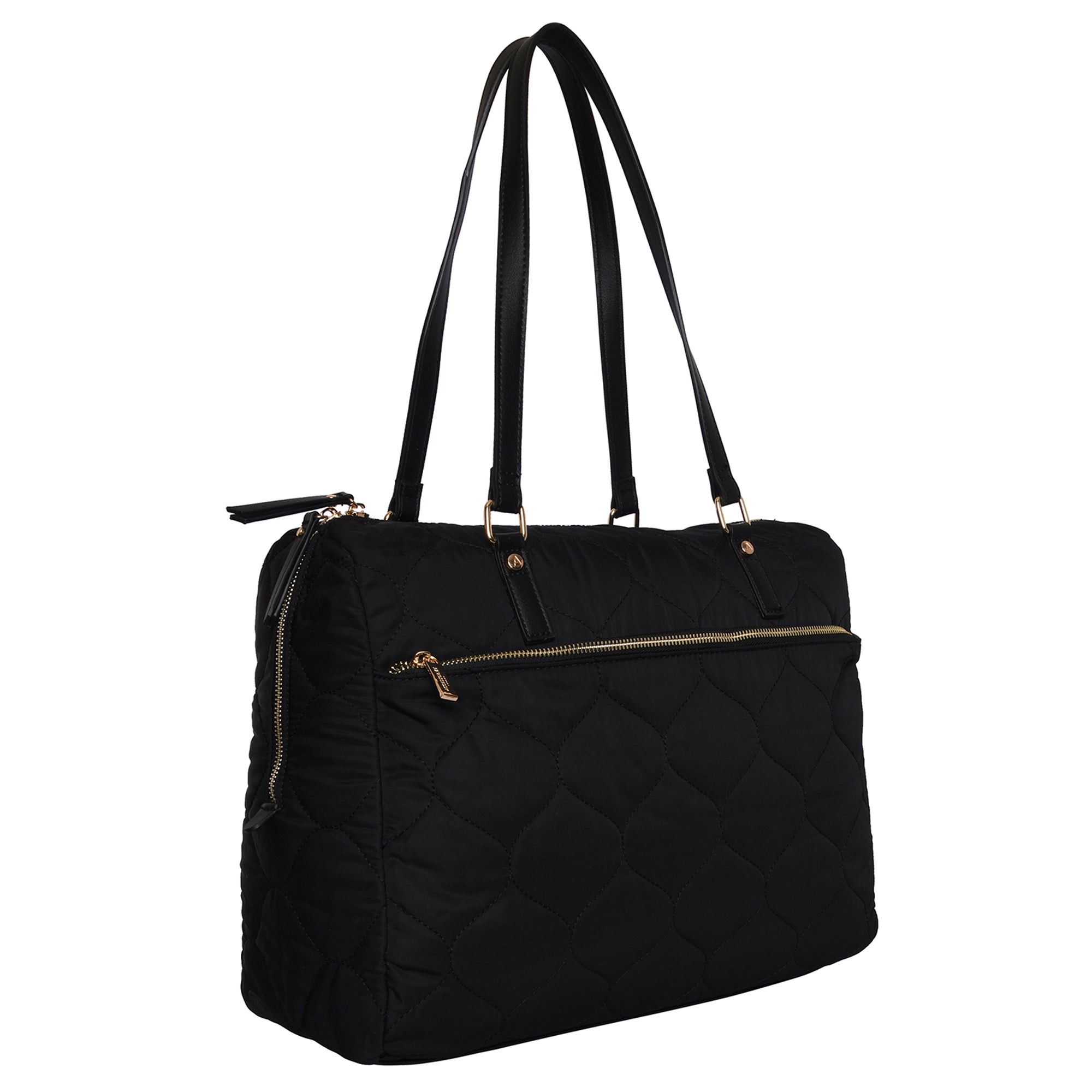 Accessorize London Women's Faux Leather Black Emmie Quilted Weekender Bag