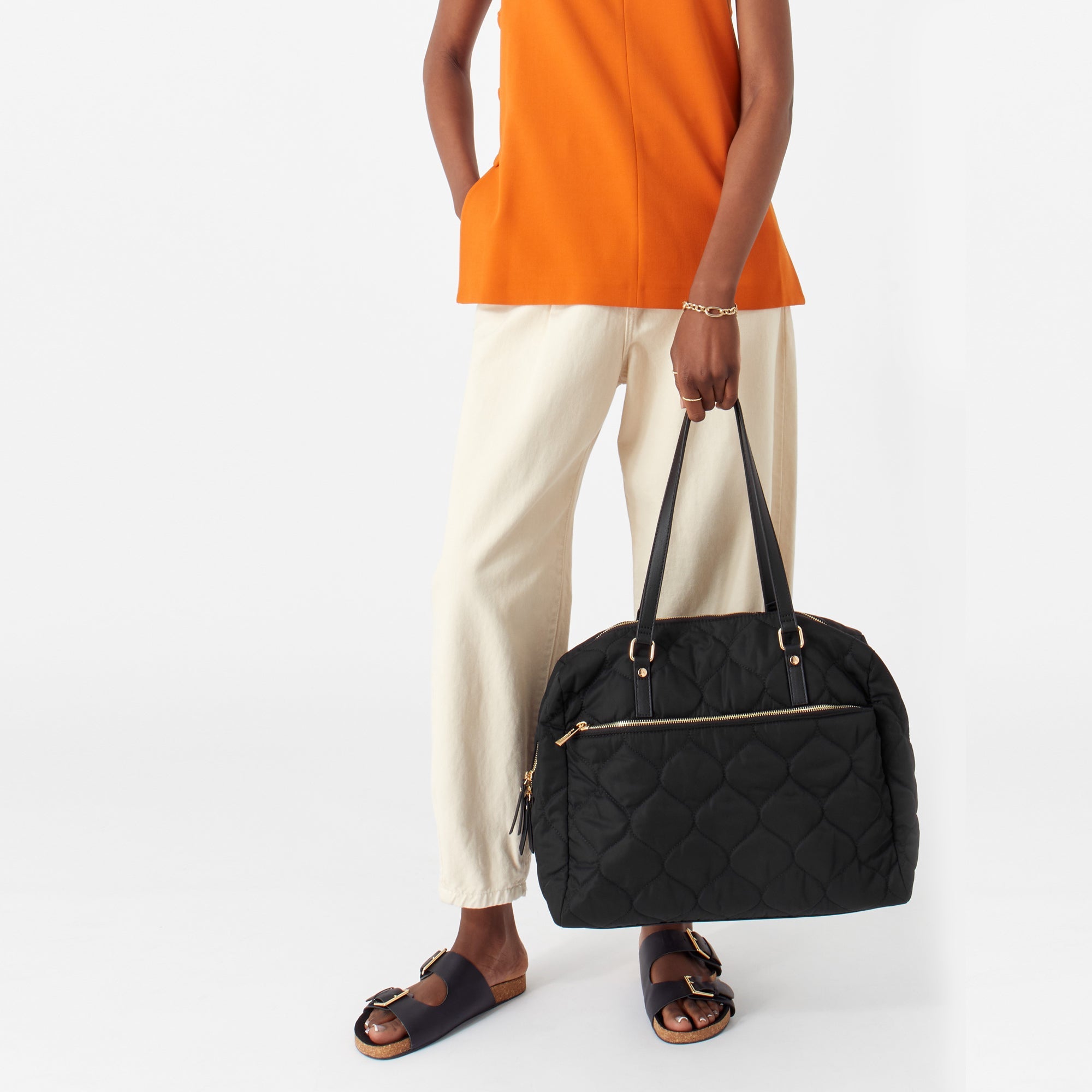 Accessorize London Women's Faux Leather Black Emmie Quilted Weekender Bag