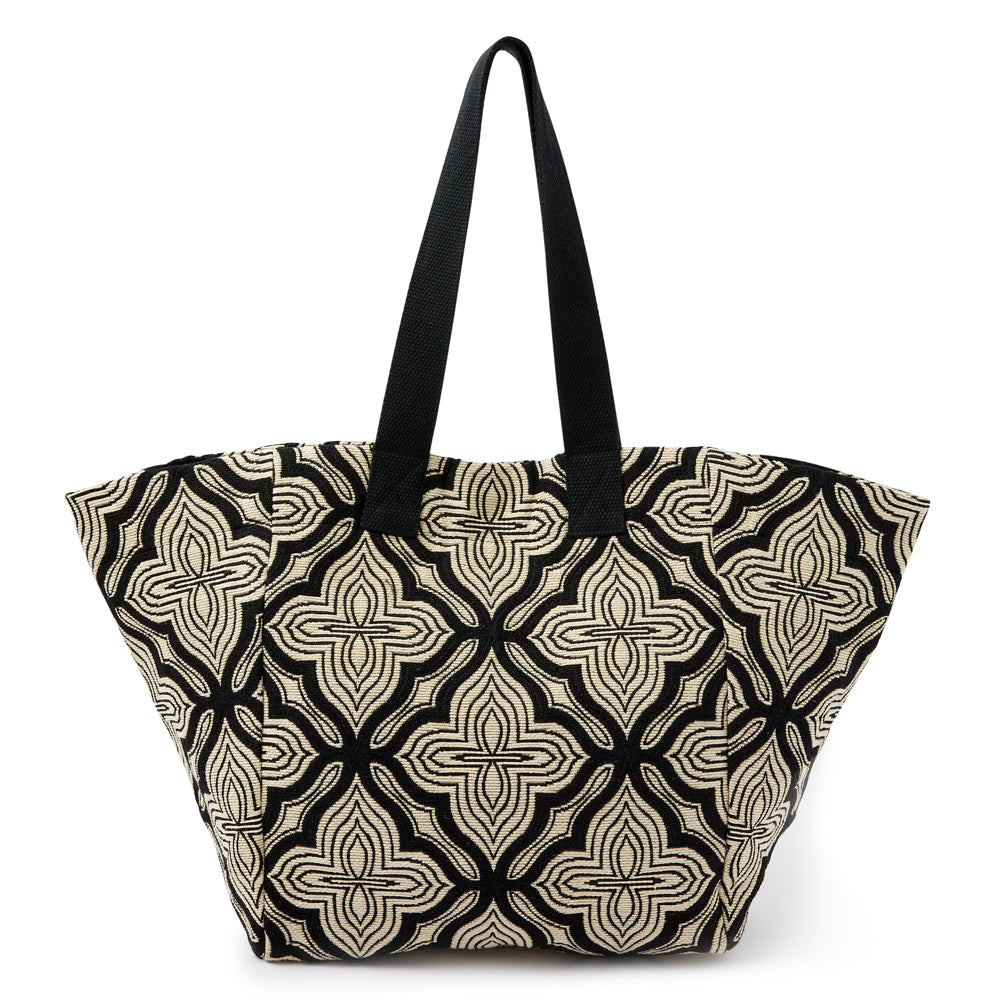 Accessorize London Women's Faux Leather Black & White Geo Woven Tote Bag