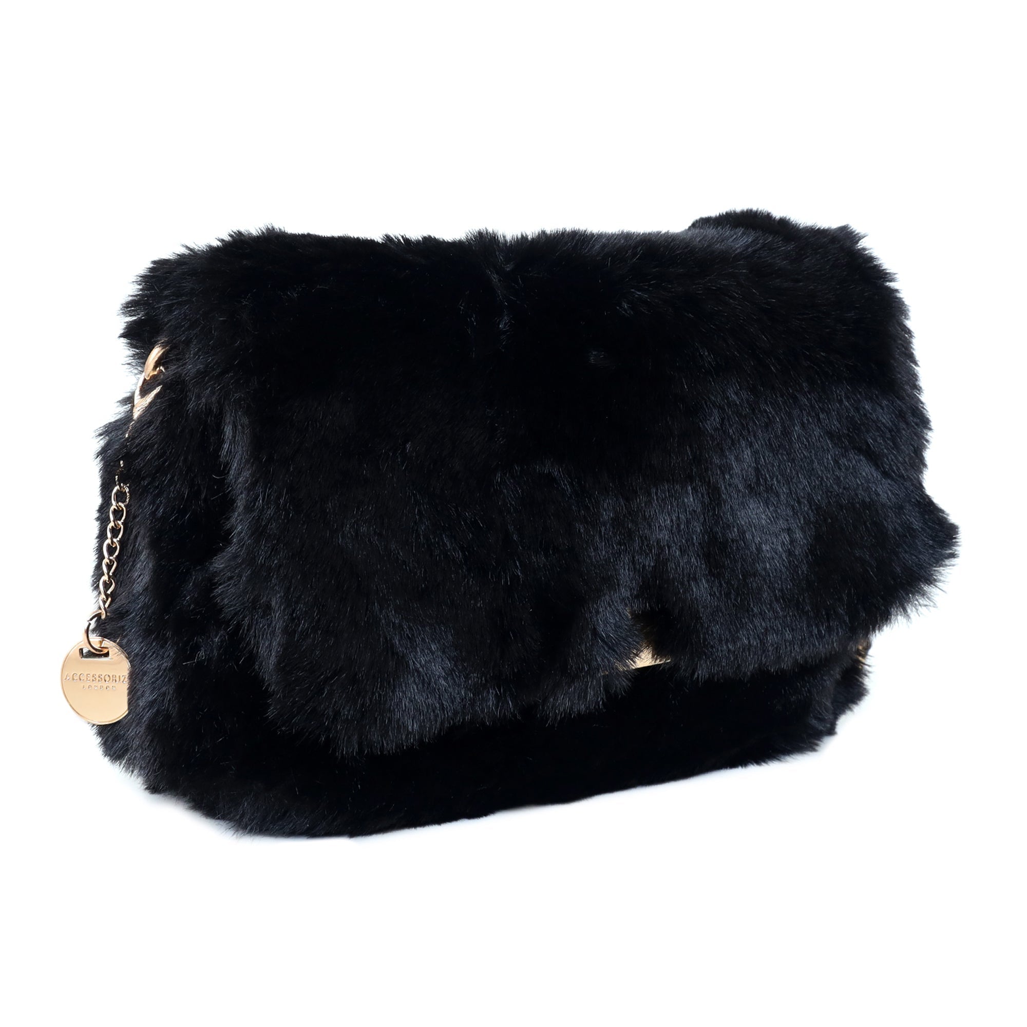 Accessorize London Women's Faux Leather Black Maya Faux Fur Sling Bag