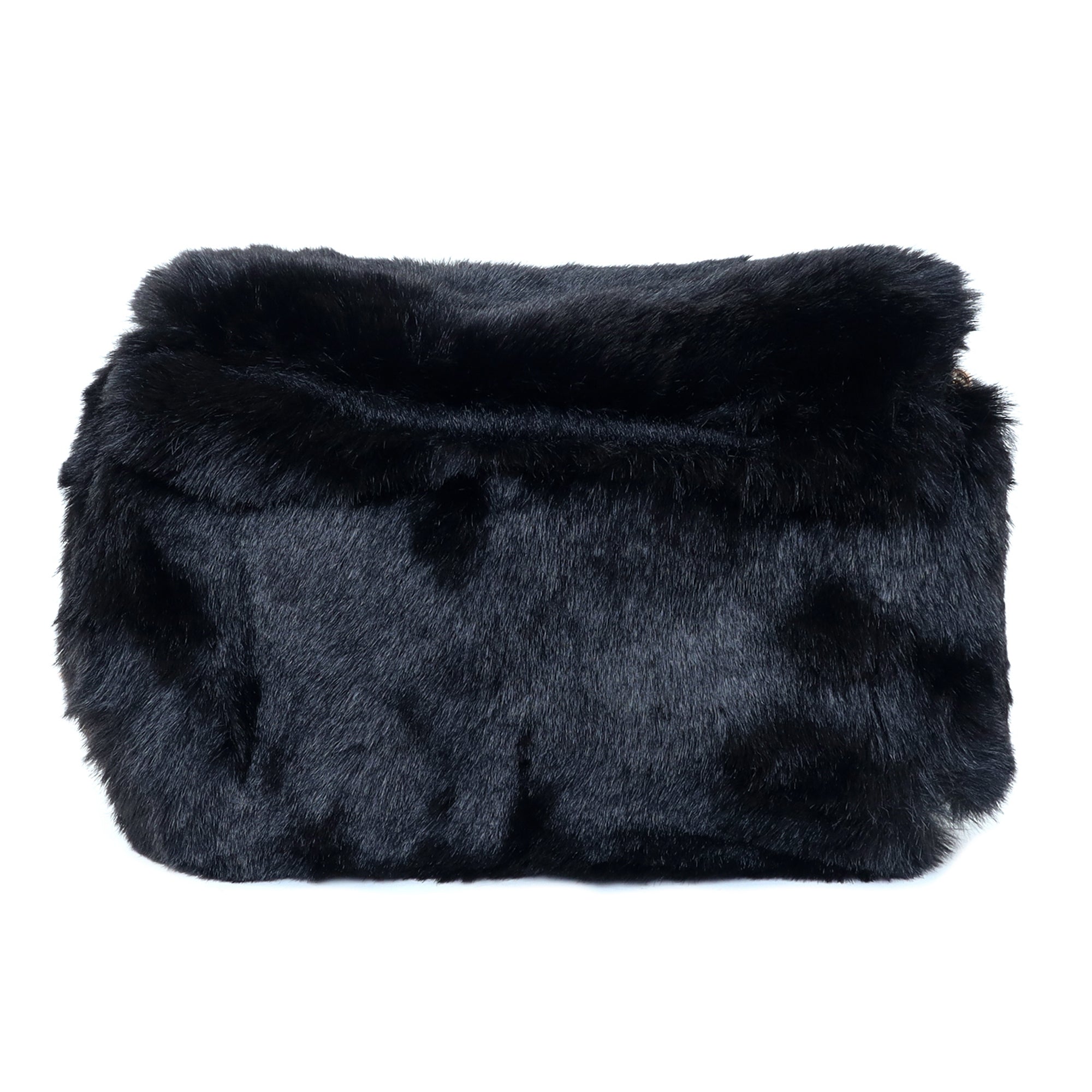 Accessorize London Women's Faux Leather Black Maya Faux Fur Sling Bag