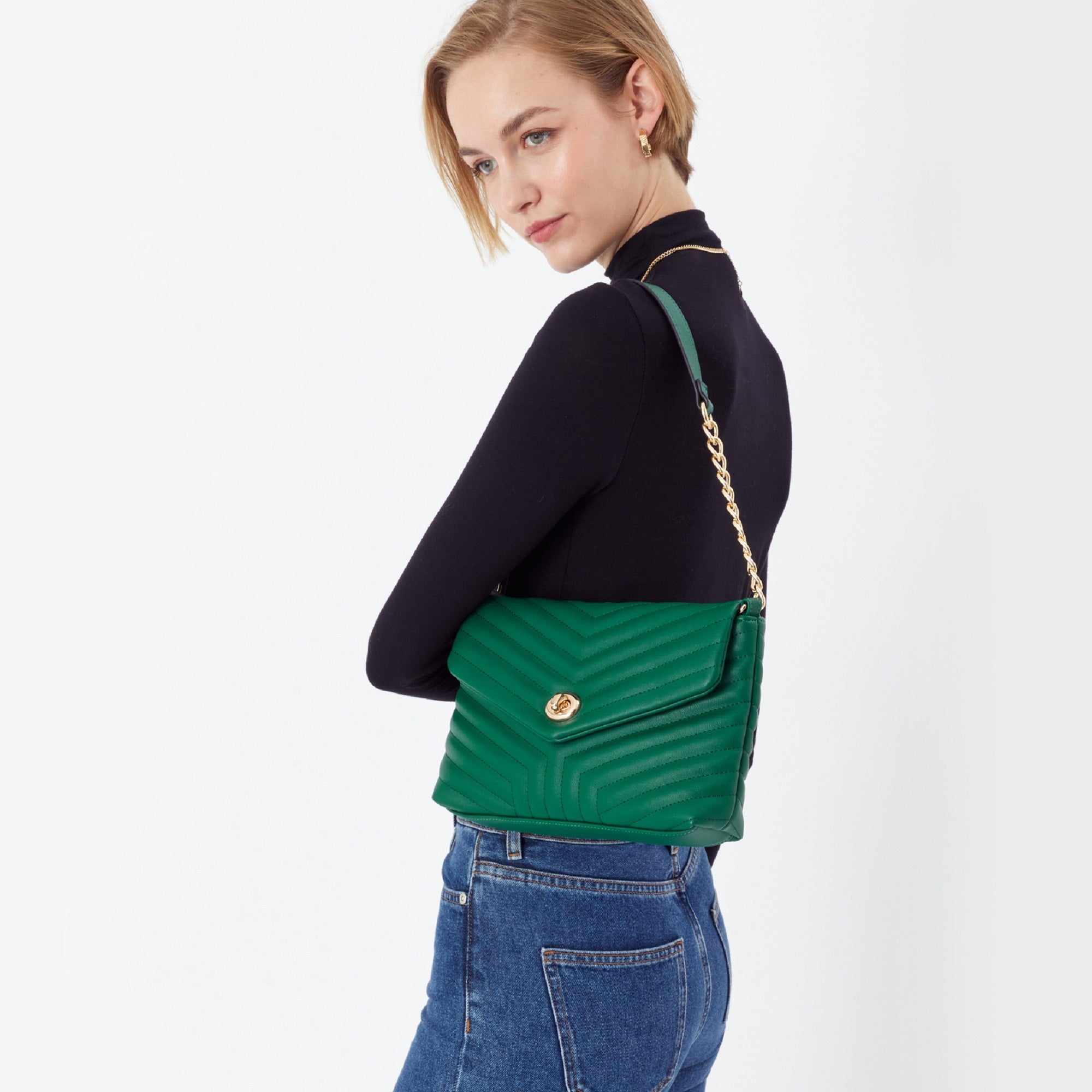 Accessorize Green Structured Shoulder Bag with Quilted