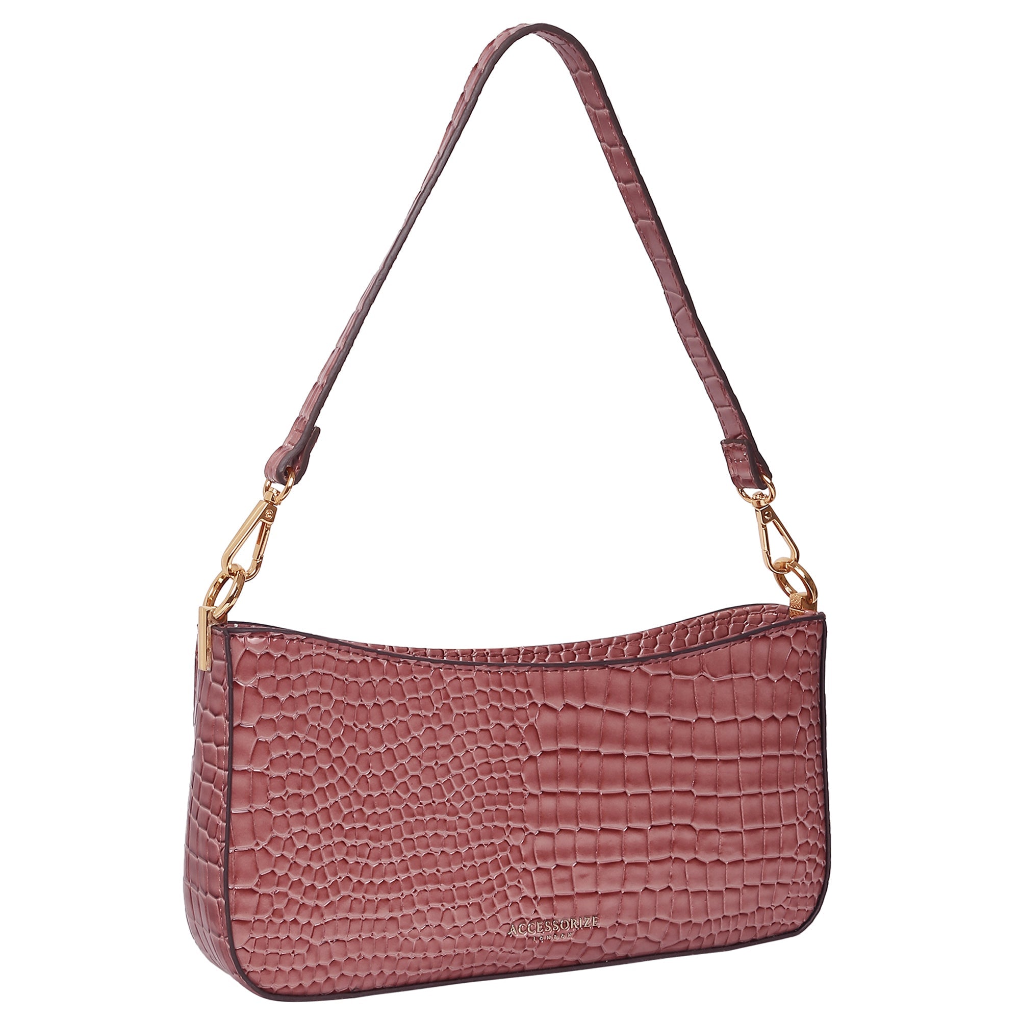Accessorize London Women's Faux Leather Croc Roxanne Baguette Shoulder Bag - Pink