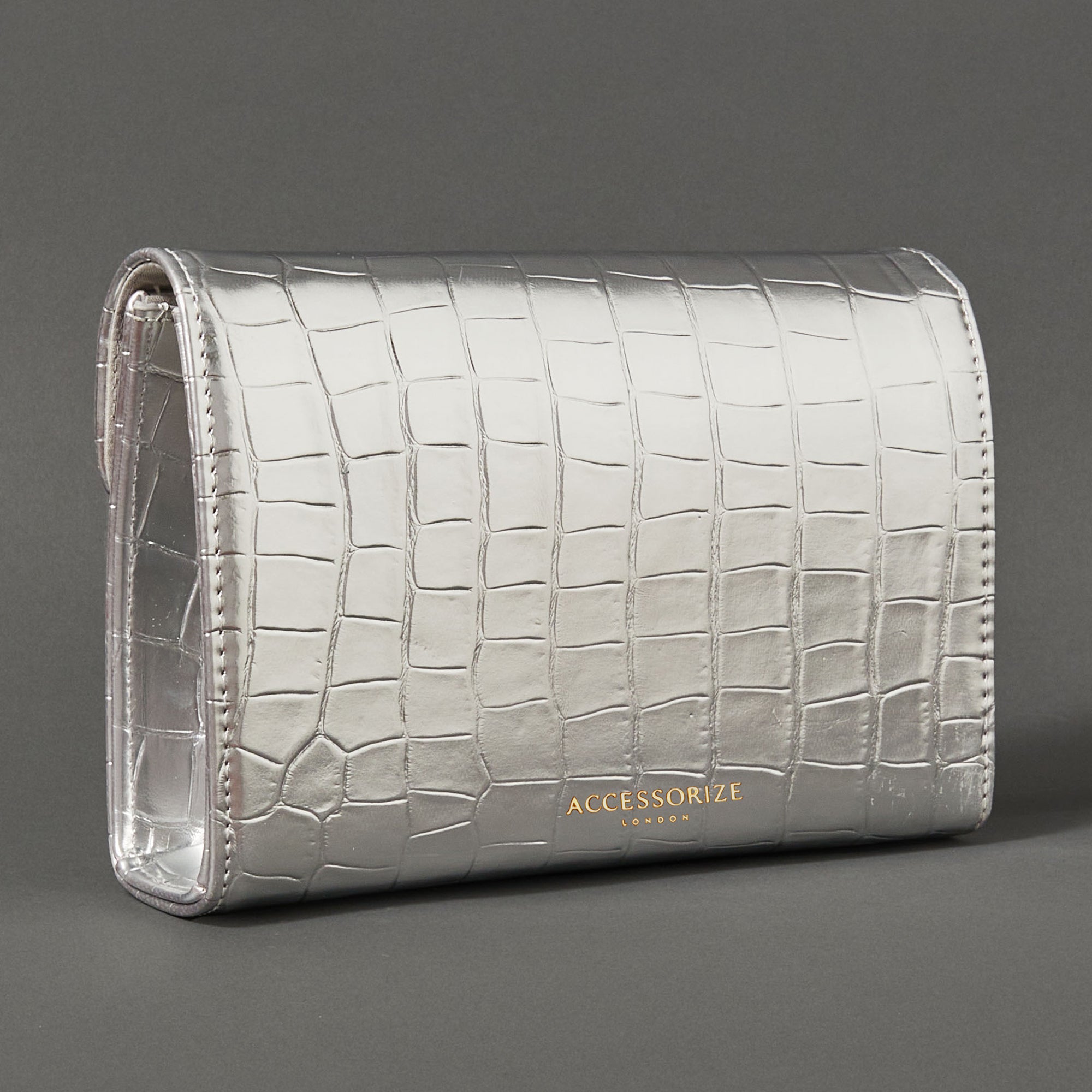 Accessorize London Women's Silver Milly Croc Clutch Bag