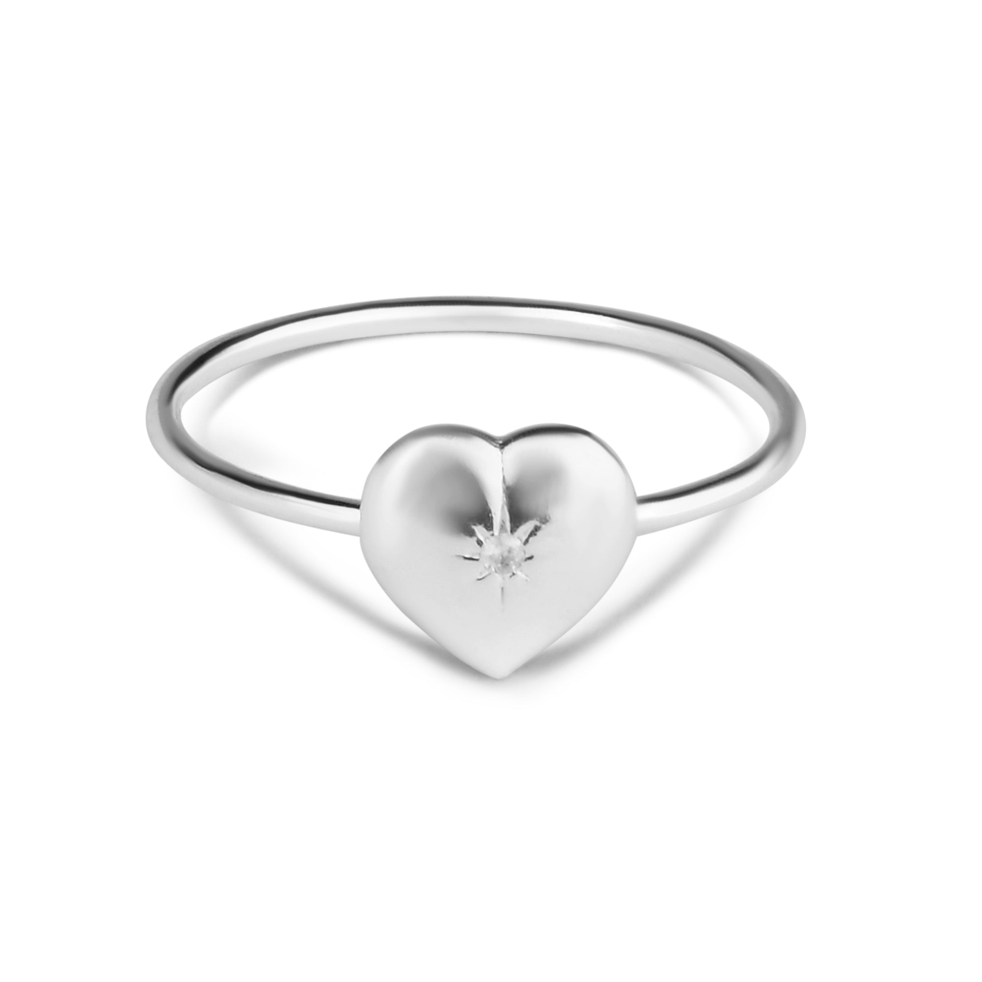 925 Pure Sterling Silver Sparkle Heart Ring Silver For Women-Small