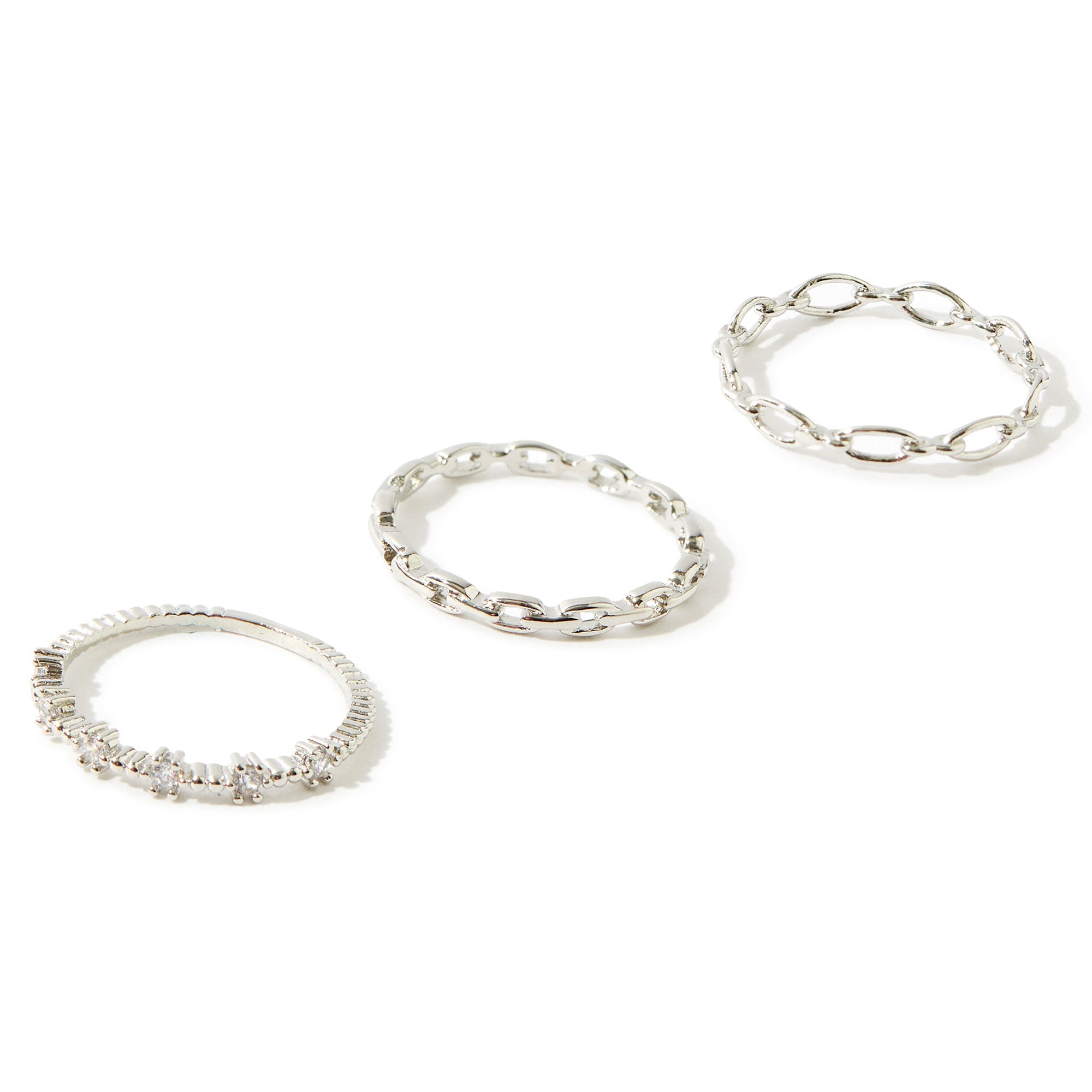 Platinum Plated 3 Pack Stacking Rings For Women By Accessorize London