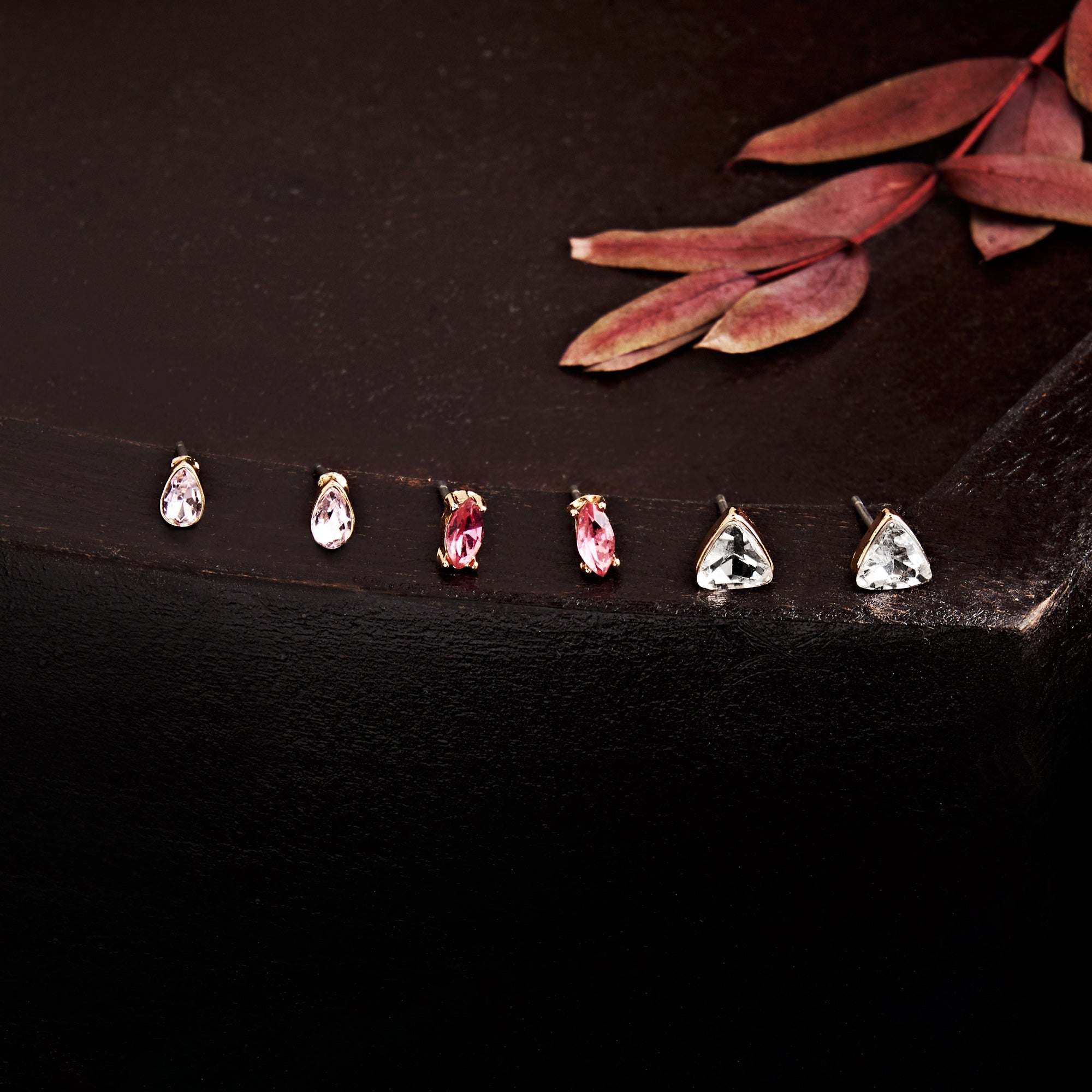 Accessorize London Women's Pink Set of 3 Mixed Shape Stud Earring