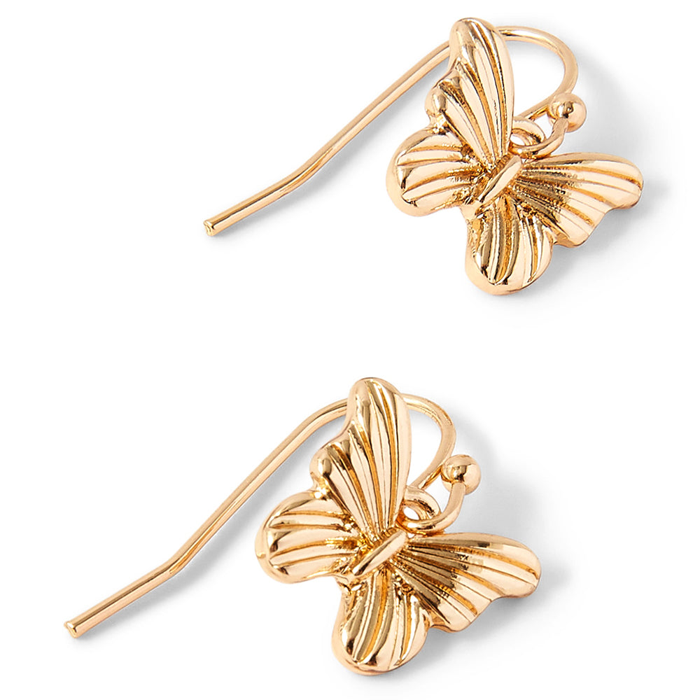 Accessorize London Women's Textured Butterfly Short Drop Earring Gold