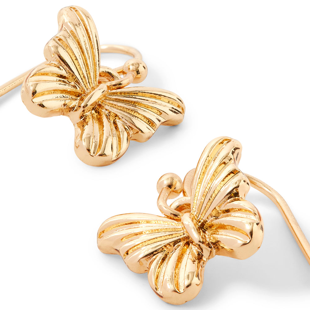 Accessorize London Women's Textured Butterfly Short Drop Earring Gold