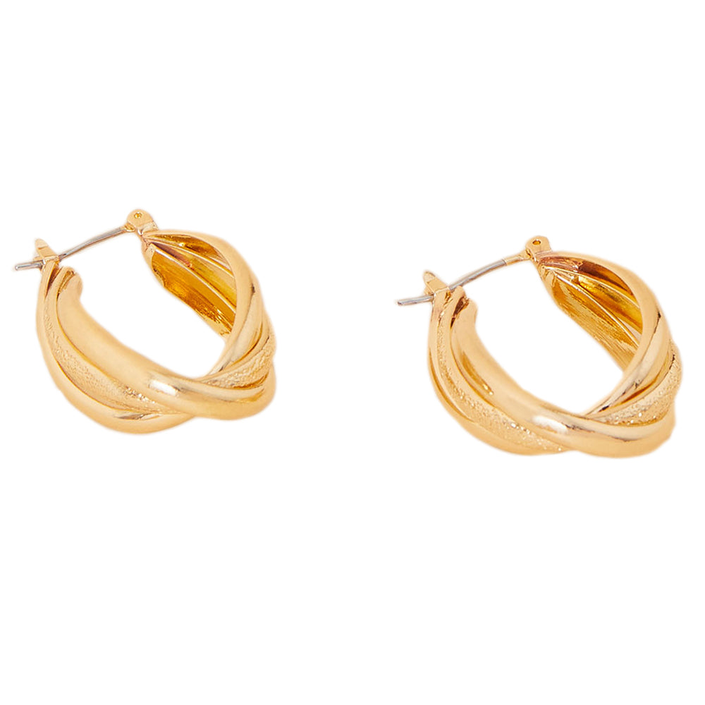Accessorize London Women's Gold Interlocking Textured Hoop Earring