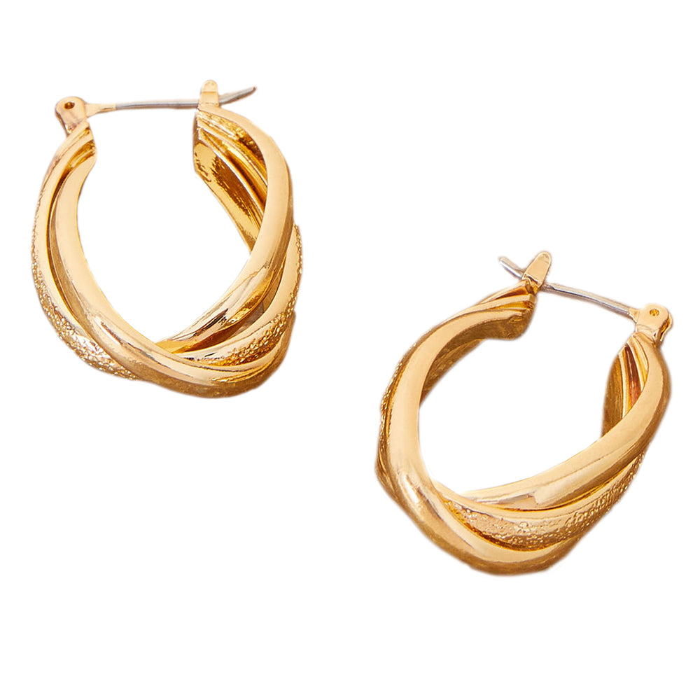Accessorize London Women's Gold Interlocking Textured Hoop Earring