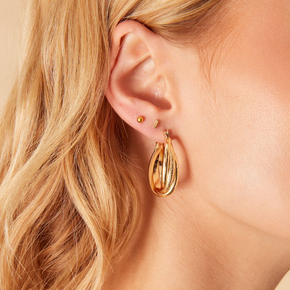 Accessorize London Women's Gold Interlocking Textured Hoop Earring