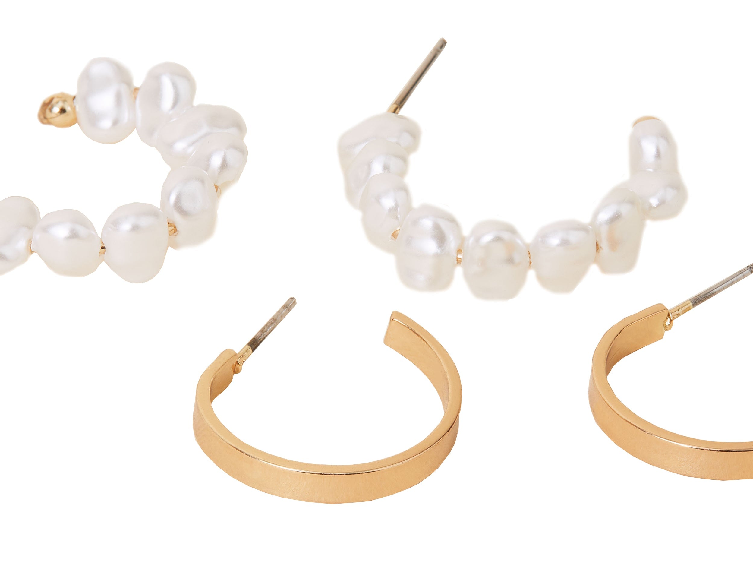 Accessorize London Women's 2 Pearl Hoop Earring Set Gold