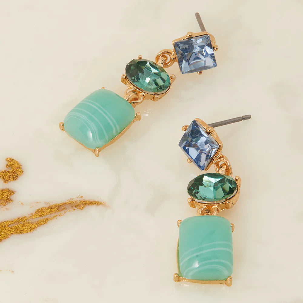 Green stone drop earrings gold deals