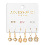 Accessorize London Women's 6 Sparkle Stud And Hoop Earring Pack Pink