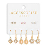 Accessorize London Women's 6 Sparkle Stud And Hoop Earring Pack Pink