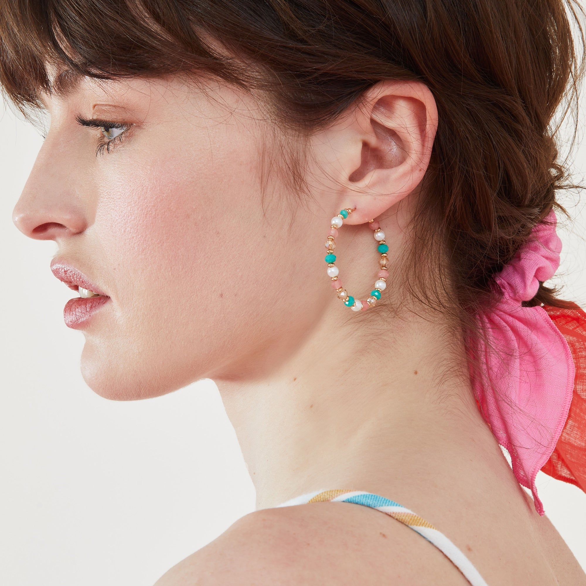 Accessorize London Multi Coral Beaded Hoop Earring