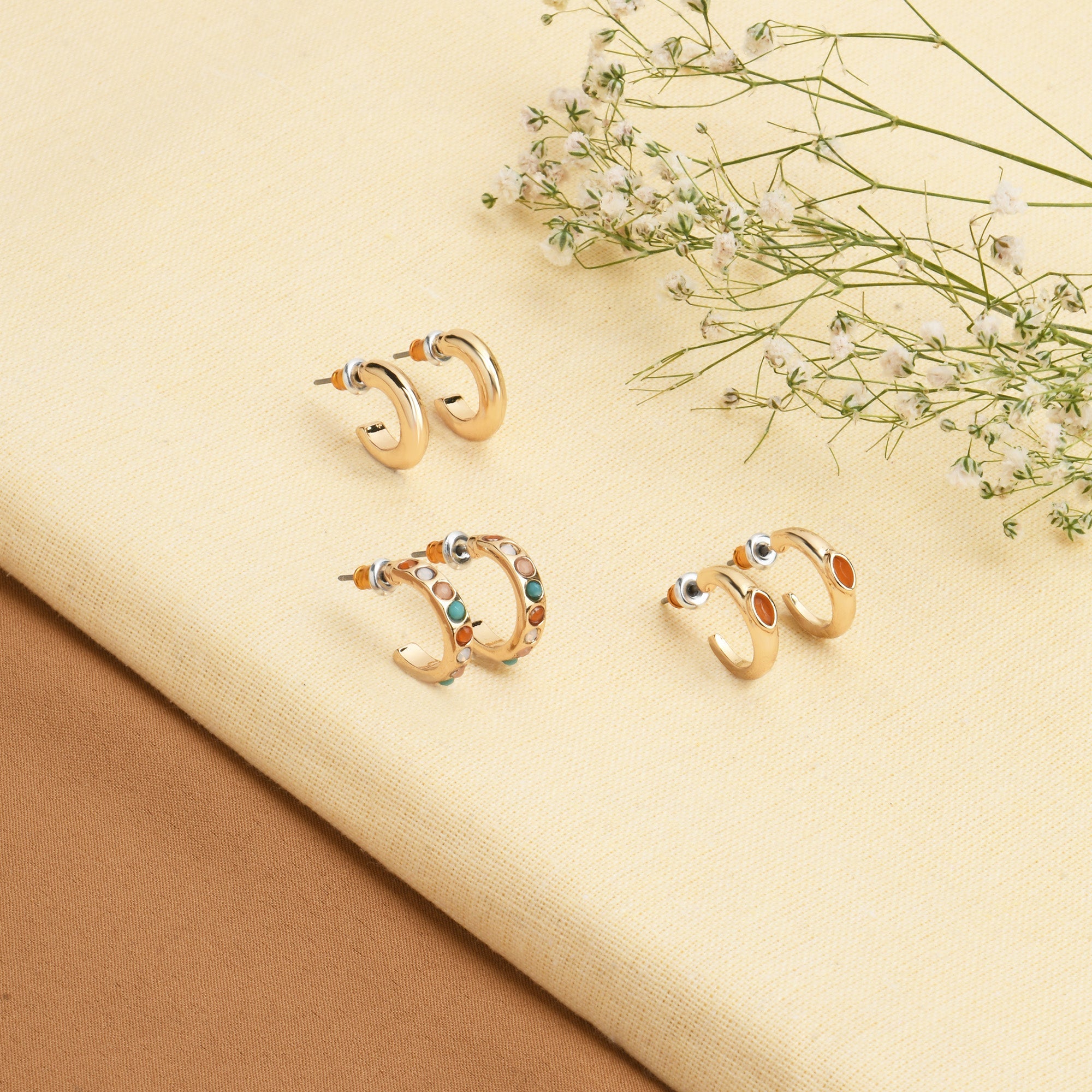 Accessorize London Women's Multi Set Of 3 Huggie Brights Gem Hoops Earring