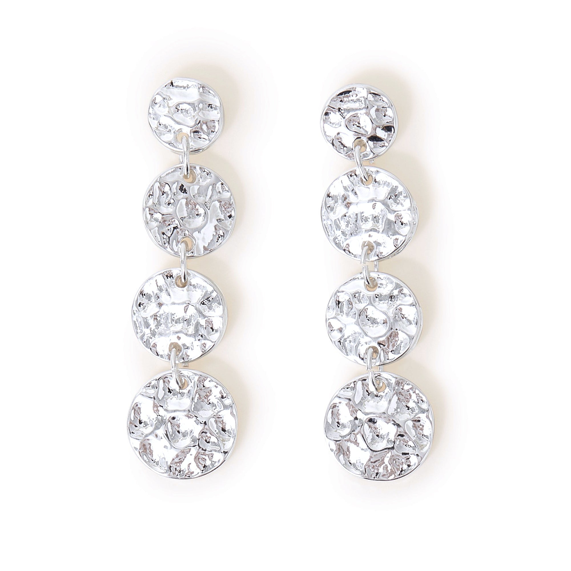 Accessorize London Women's Silver Hammered Metal Circle Drop Earring