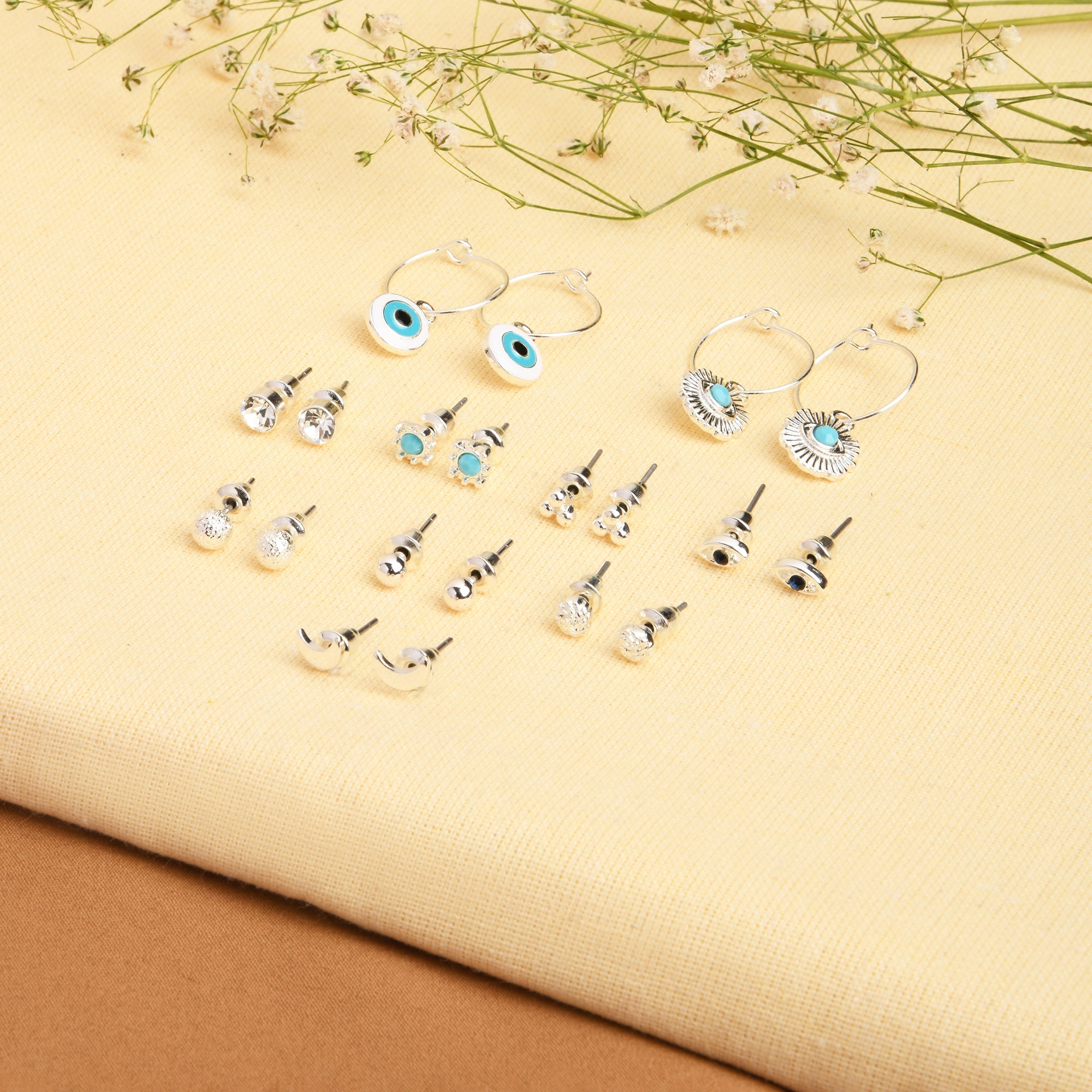 Buy Set Of 10 Silver Stud Evil Eye Hoops Accessorize India
