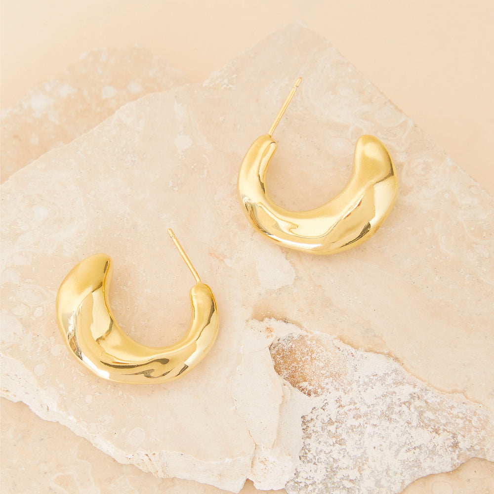 Real Gold Plated Gold Z Molten Hoop Earrings