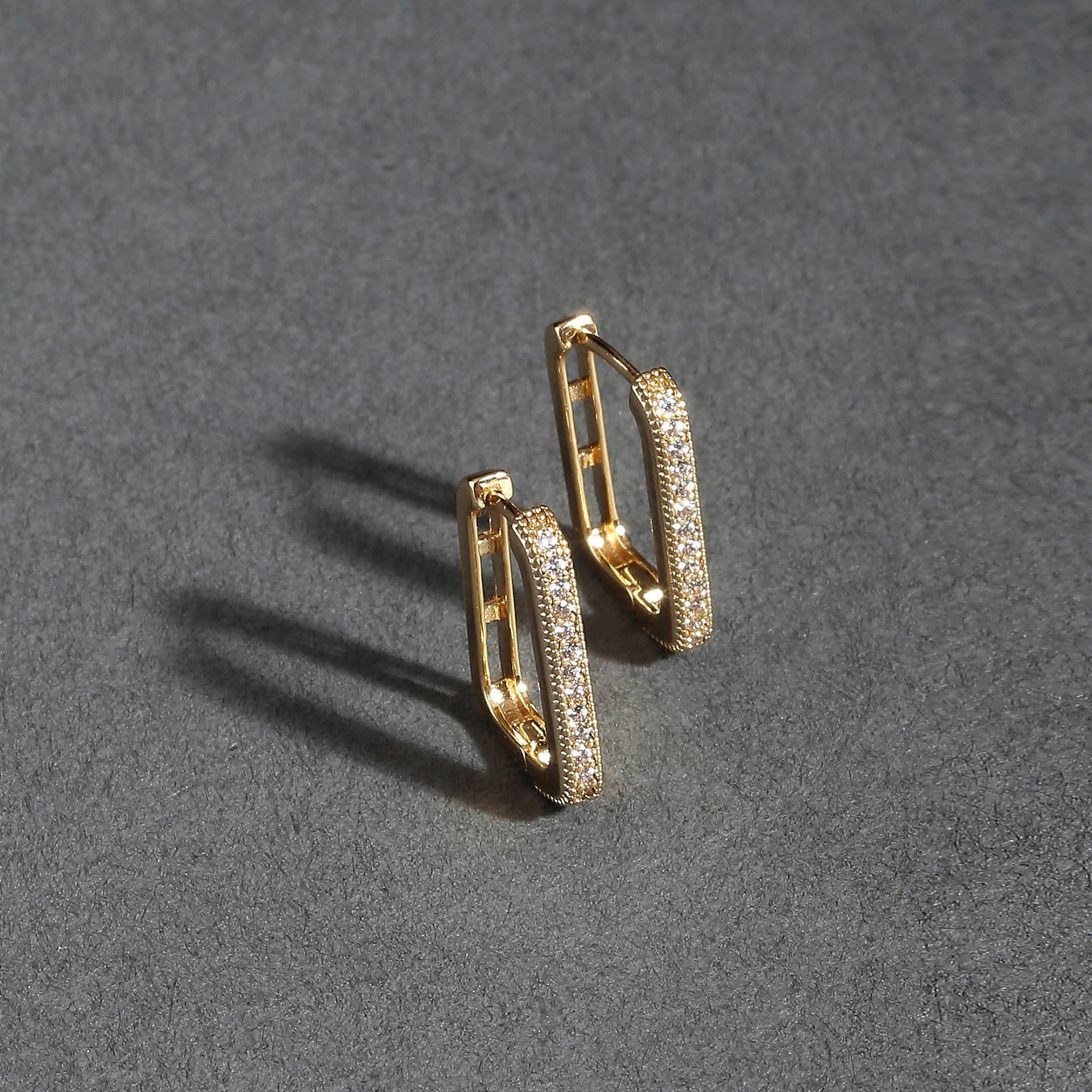 Real Gold Plated Gold Z Sparkle Rectangle Hoops Earring