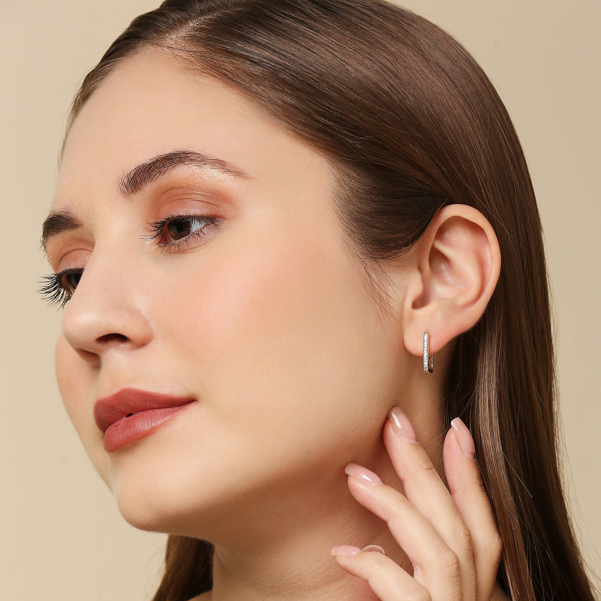 Real Gold Plated Gold Z Sparkle Rectangle Hoops Earring