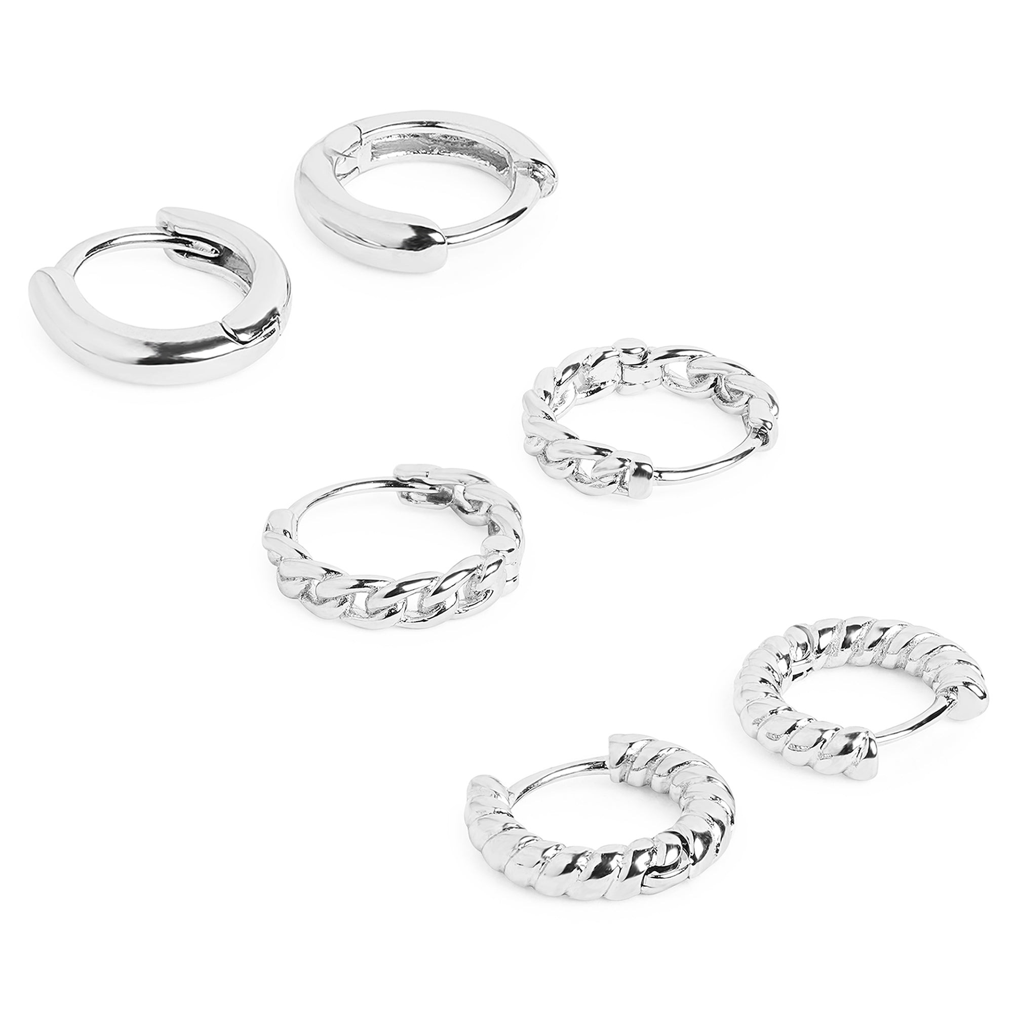 Real Platinum- Plated Silver Z Platinum-Plated Twisted Hoops Earrings Set Of 3