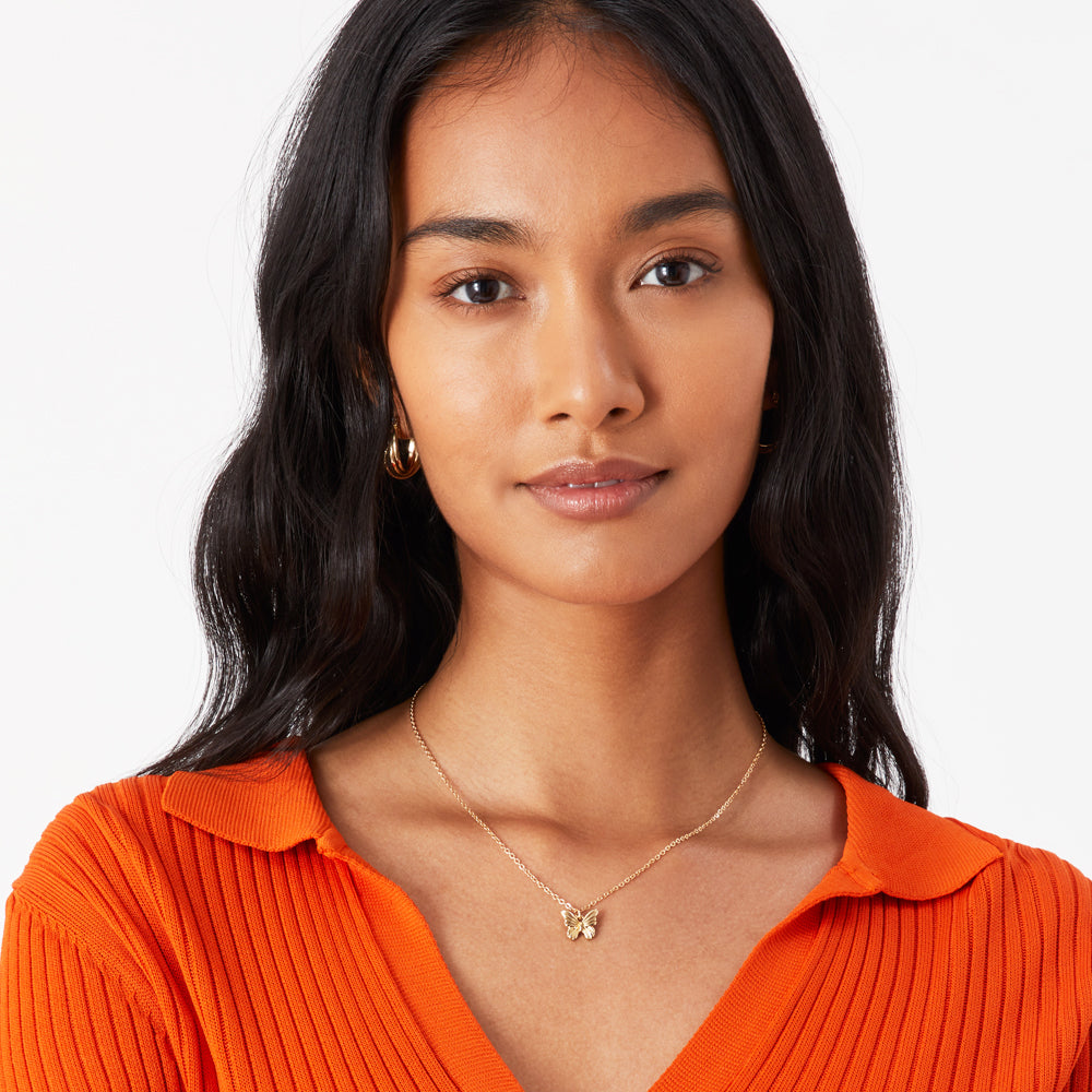 Accessorize London Women's Gold Textured Butterfly Pendant Necklace